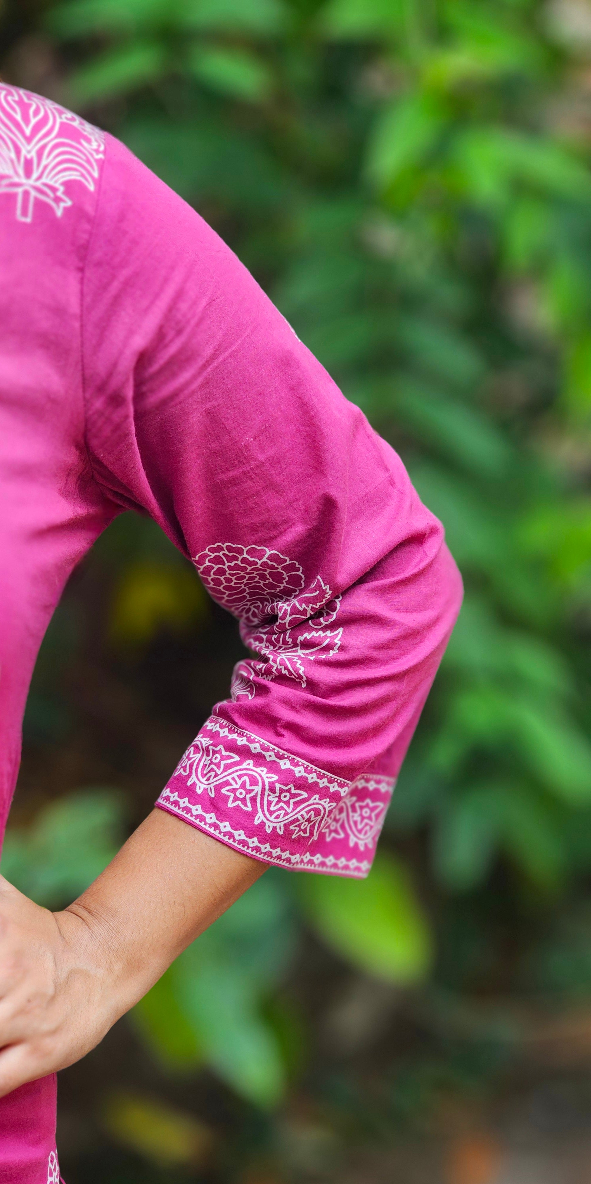 Magenta Floral Printed Kurta Set with Dupatta - KM113