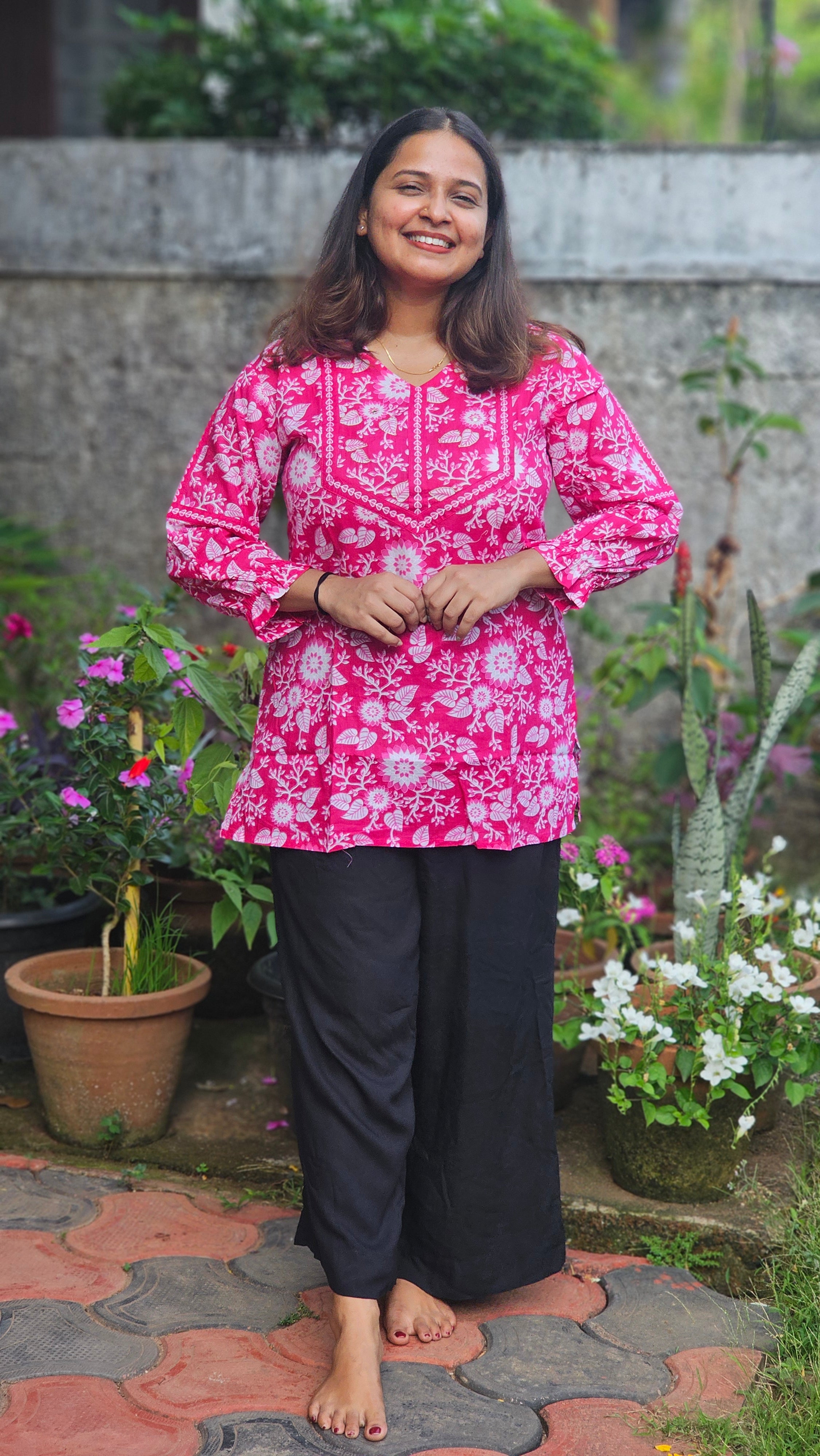 Fuchsia Bloom Printed Kurti - KM122