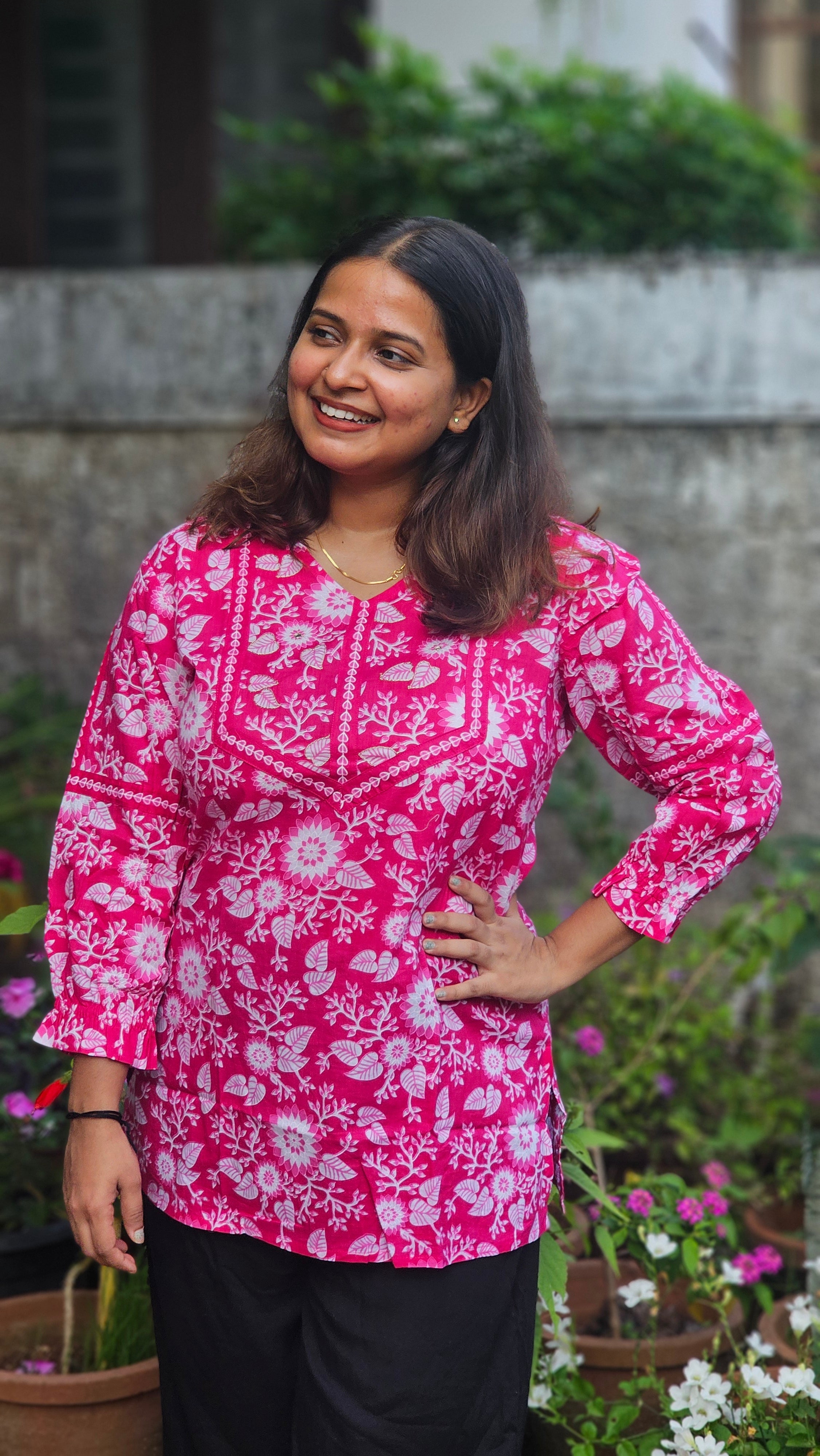 Fuchsia Bloom Printed Kurti - KM122