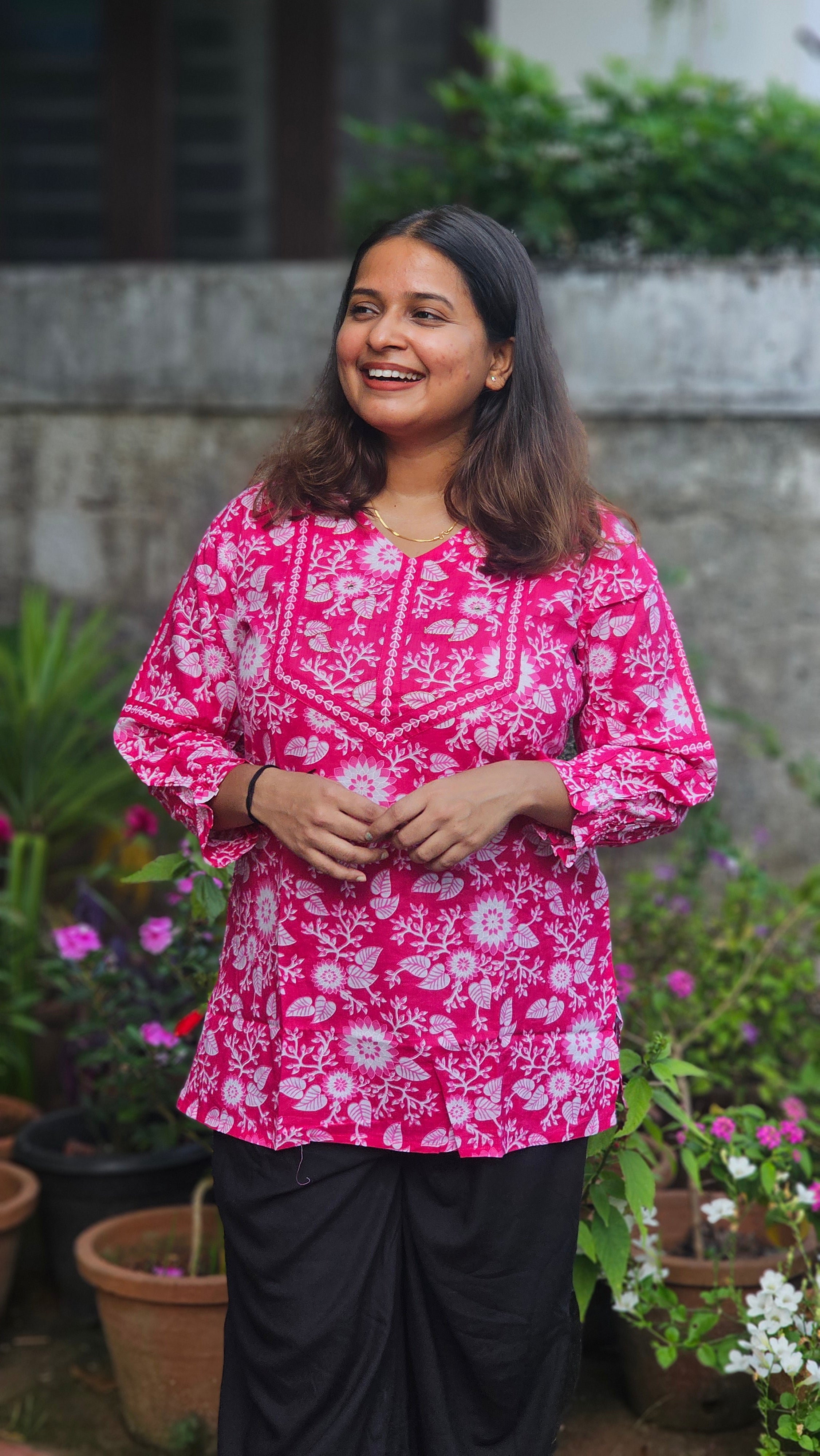 Fuchsia Bloom Printed Kurti - KM122