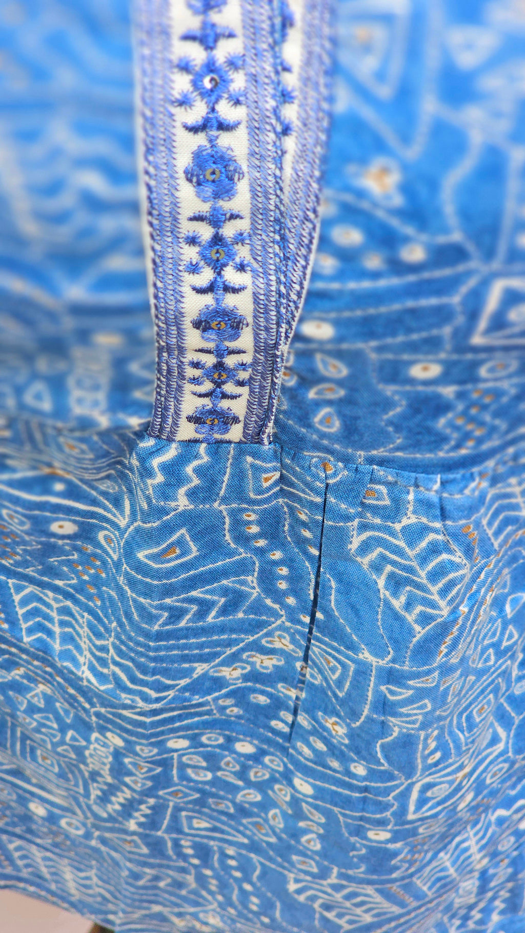 Blue Geometric Print Short Kurti with Lace Detail - KM123
