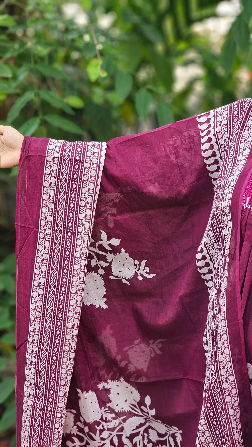 Rich Plum Floral Print Flared Kurta Set with Dupatta-KM125