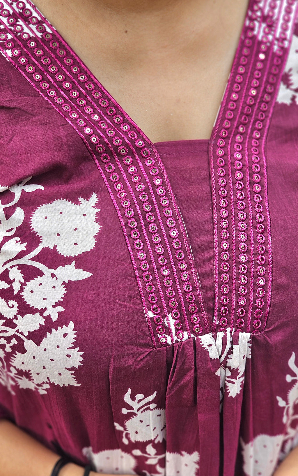 Rich Plum Floral Print Flared Kurta Set with Dupatta-KM125
