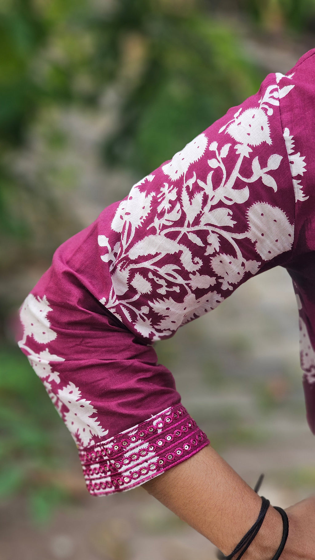 Rich Plum Floral Print Flared Kurta Set with Dupatta-KM125
