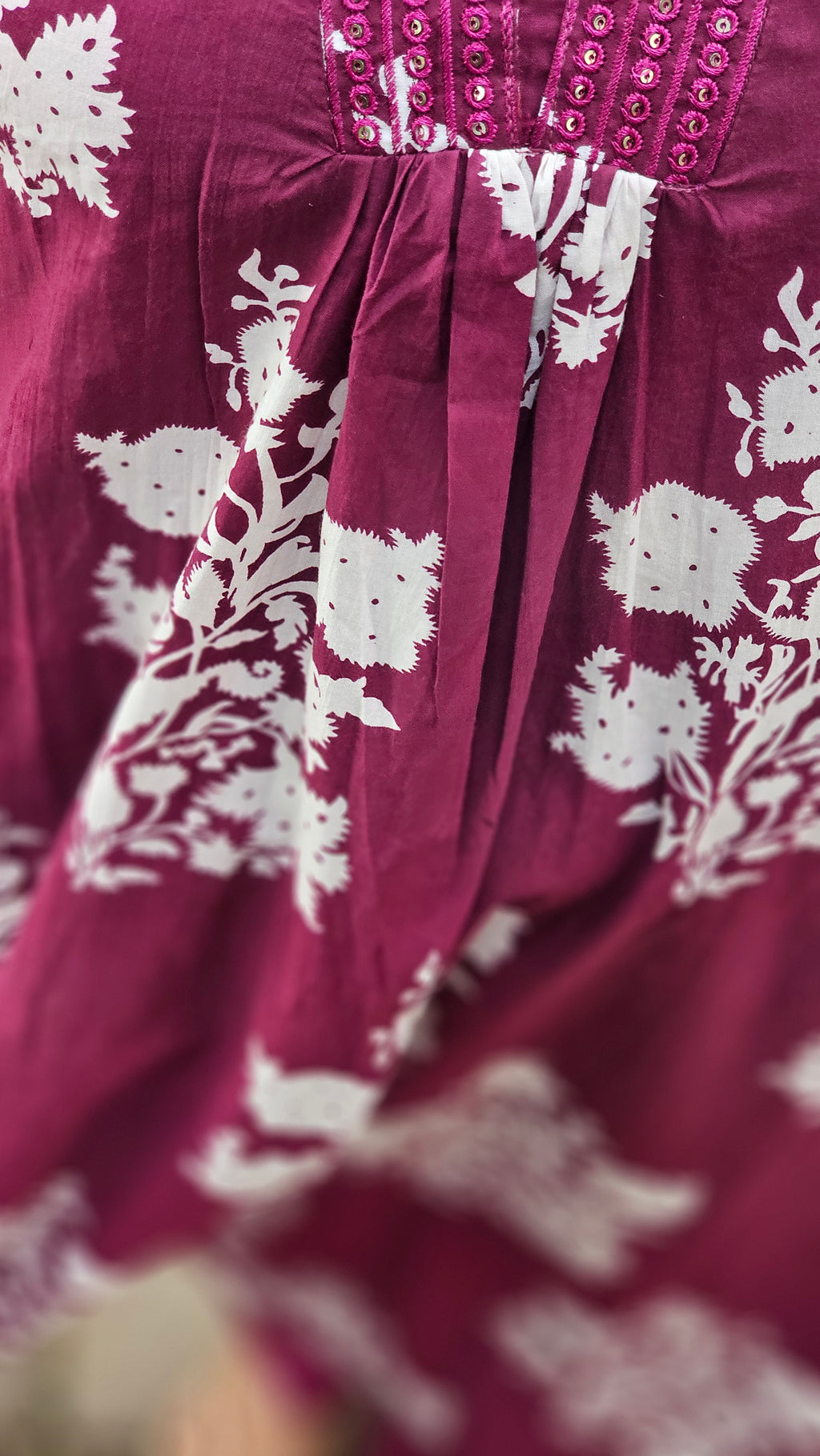 Rich Plum Floral Print Flared Kurta Set with Dupatta-KM125