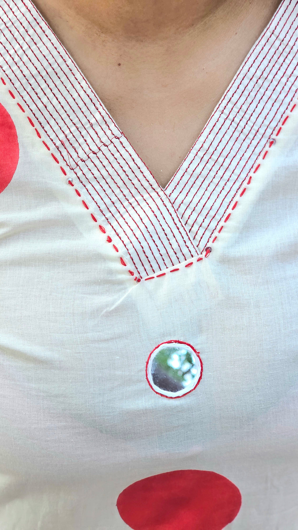 Off-White Polka Dot Kurta Set with Red Dupatta-KM126