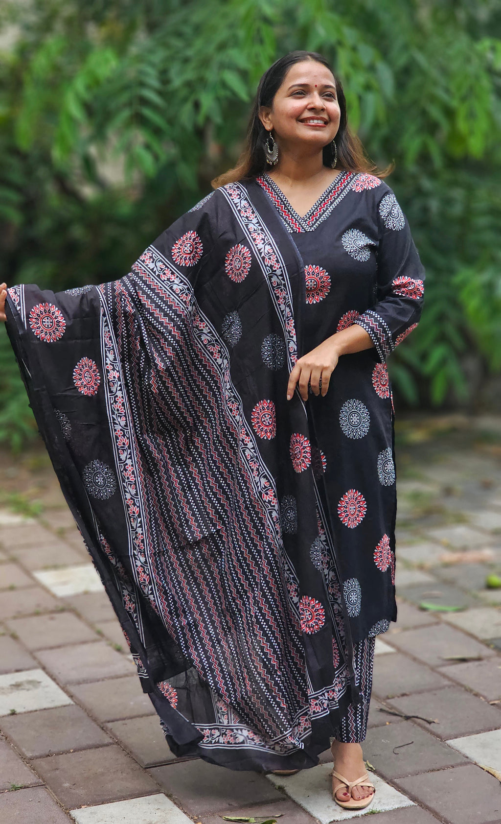 Black Printed Kurta Set with Dupatta-KM128
