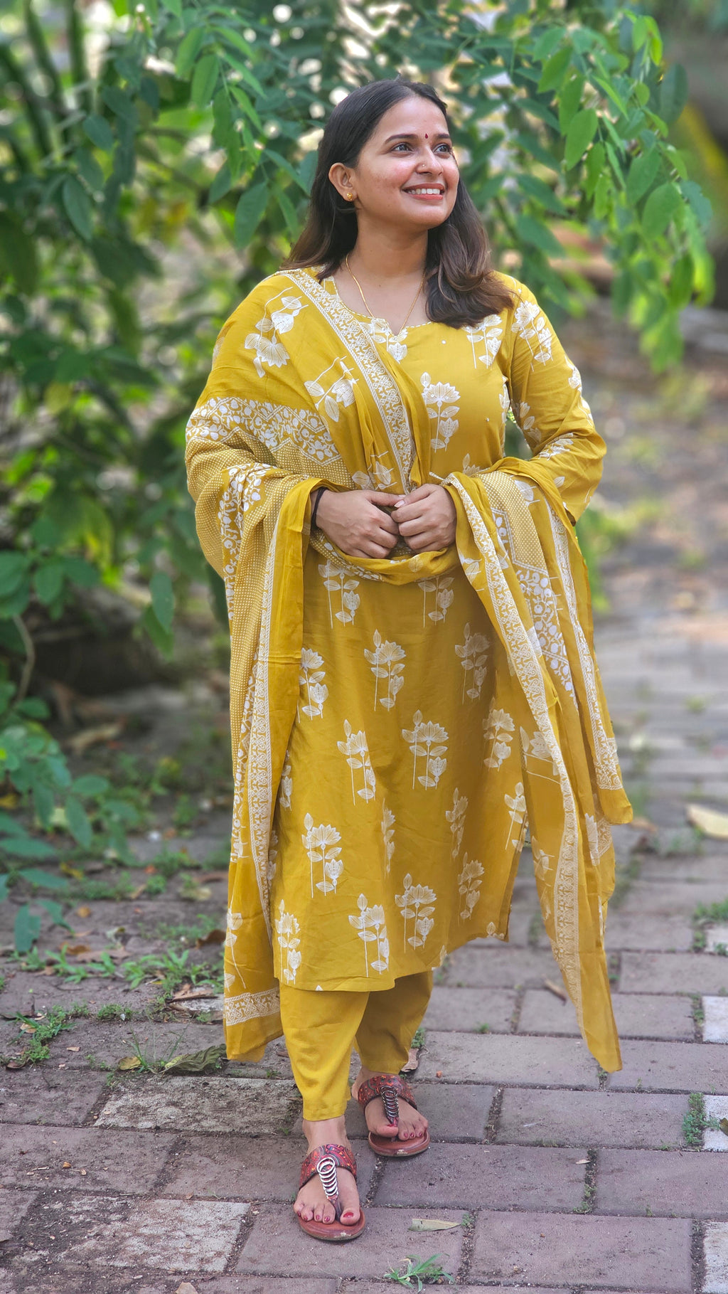Mustard Yellow Floral Printed Kurta set -KM130