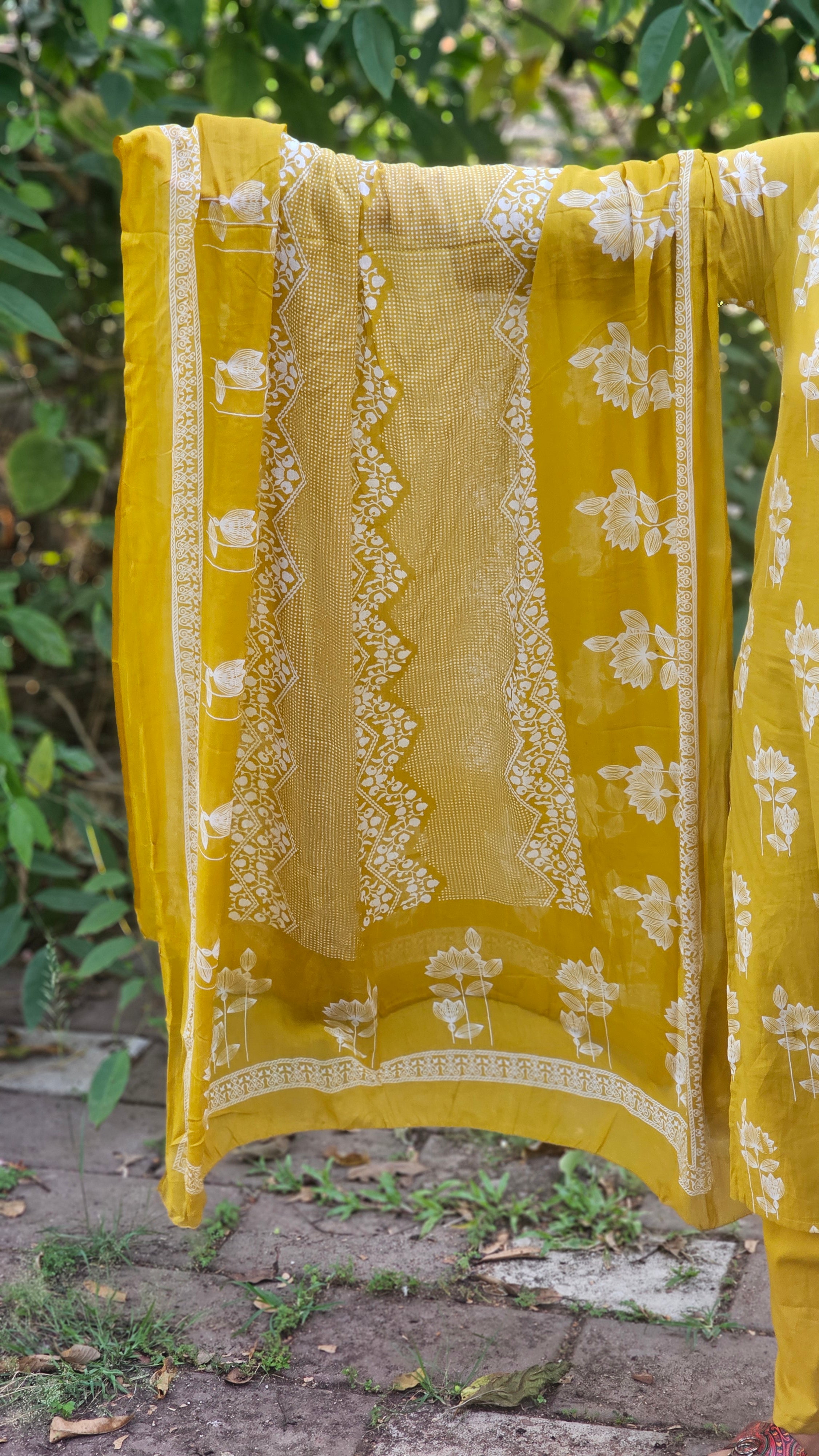 Mustard Yellow Floral Printed Kurta set -KM130