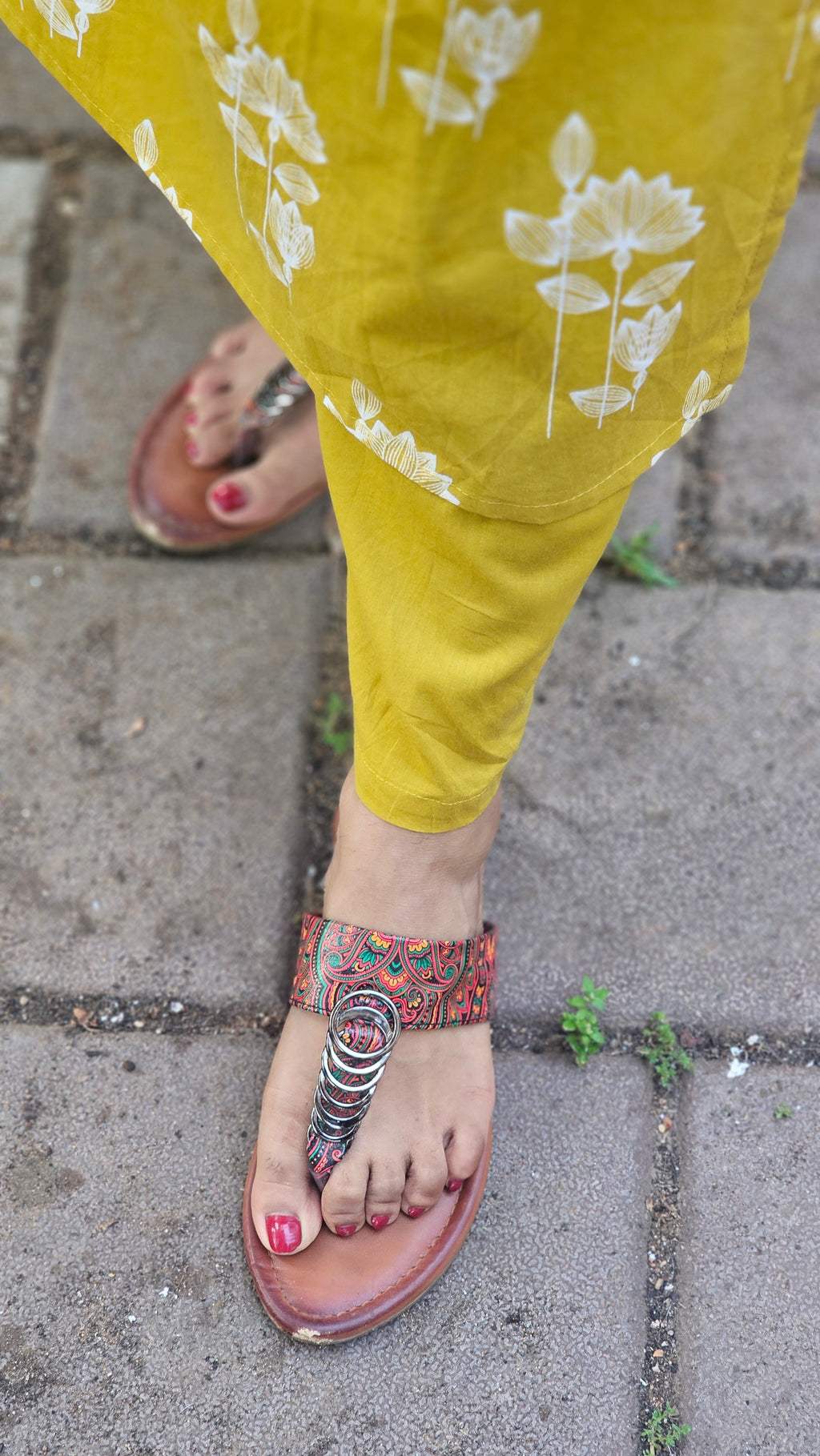 Mustard Yellow Floral Printed Kurta set -KM130