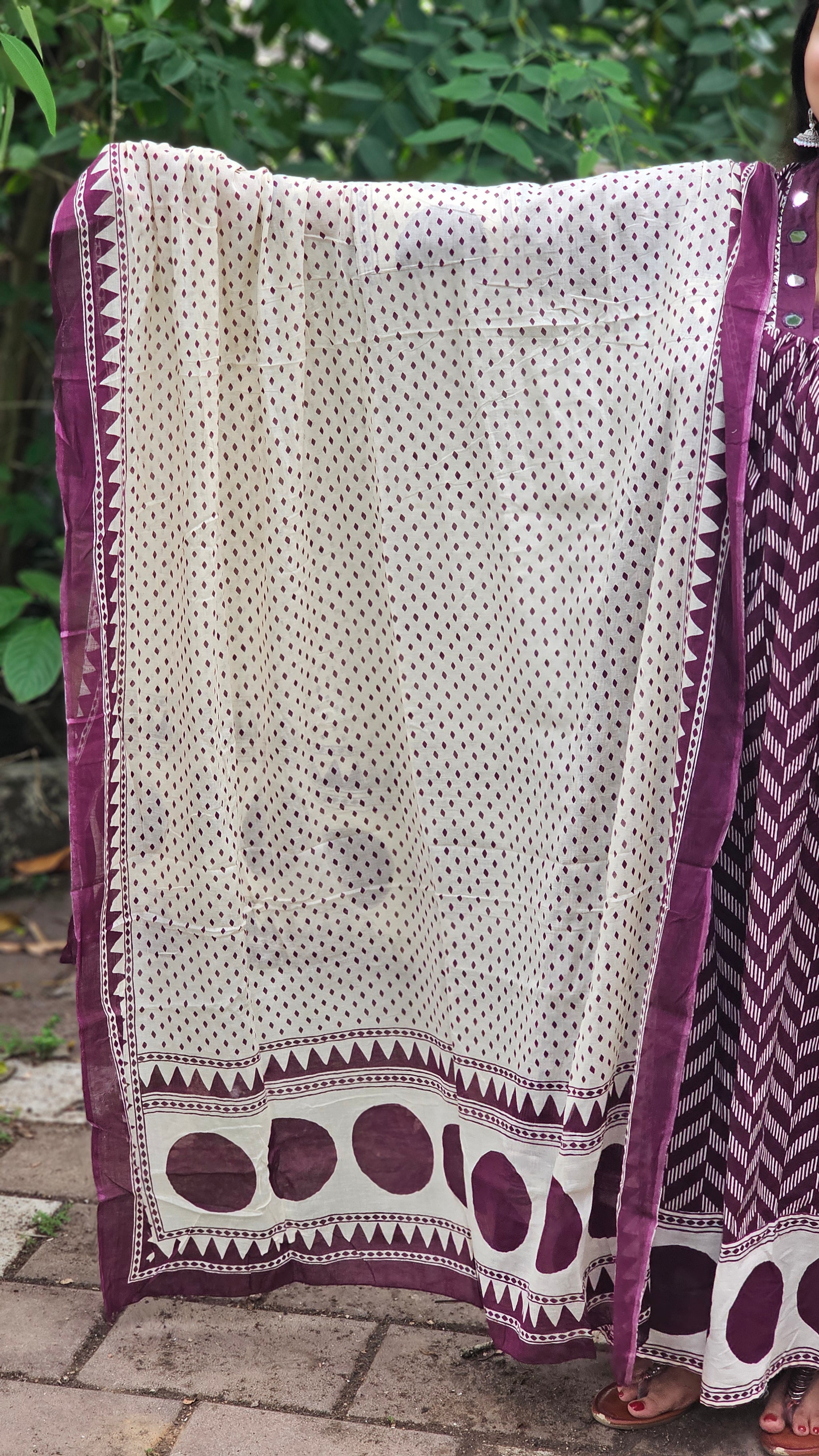 Regal plum A-line kurta set with dupatta - KM138