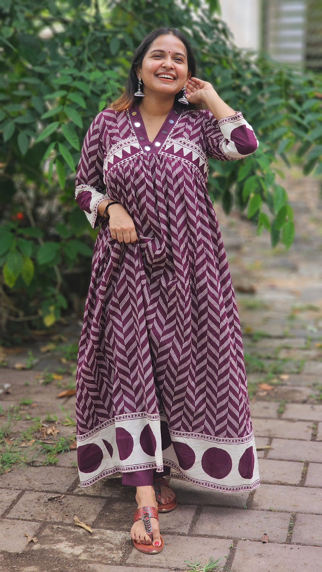 Regal plum A-line kurta set with dupatta - KM138