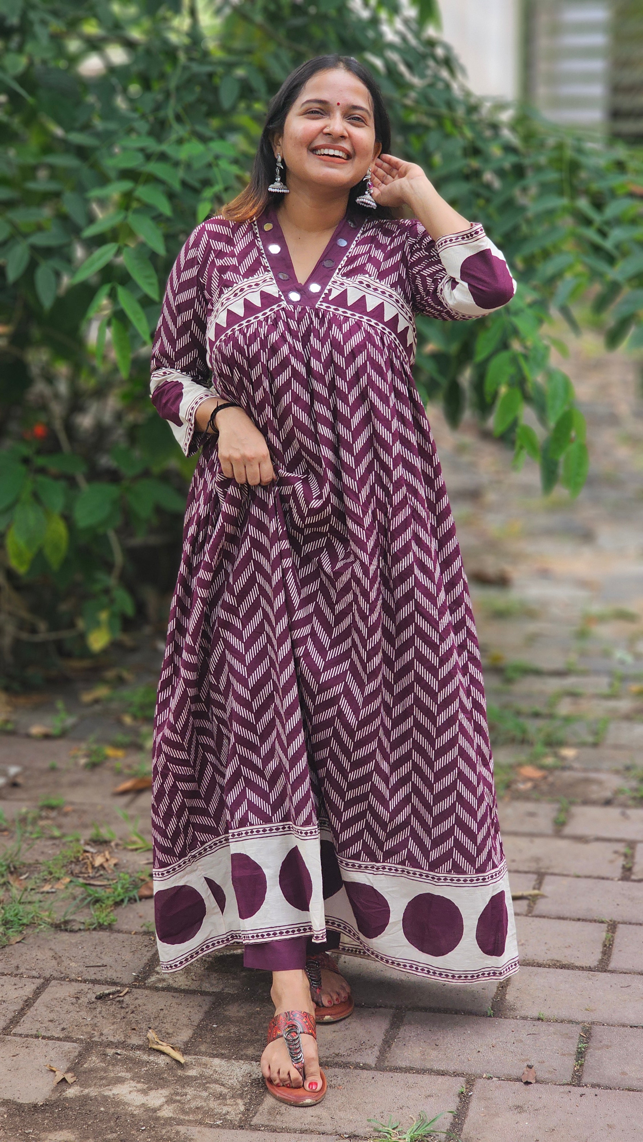 Regal plum A-line kurta set with dupatta - KM138