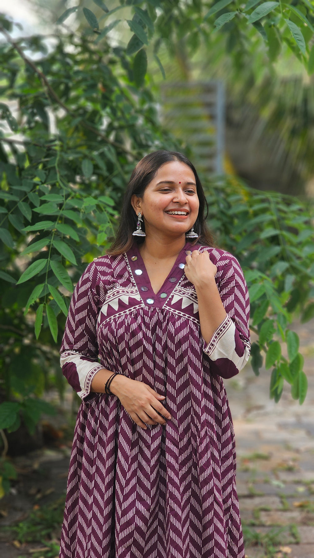 Regal plum A-line kurta set with dupatta - KM138