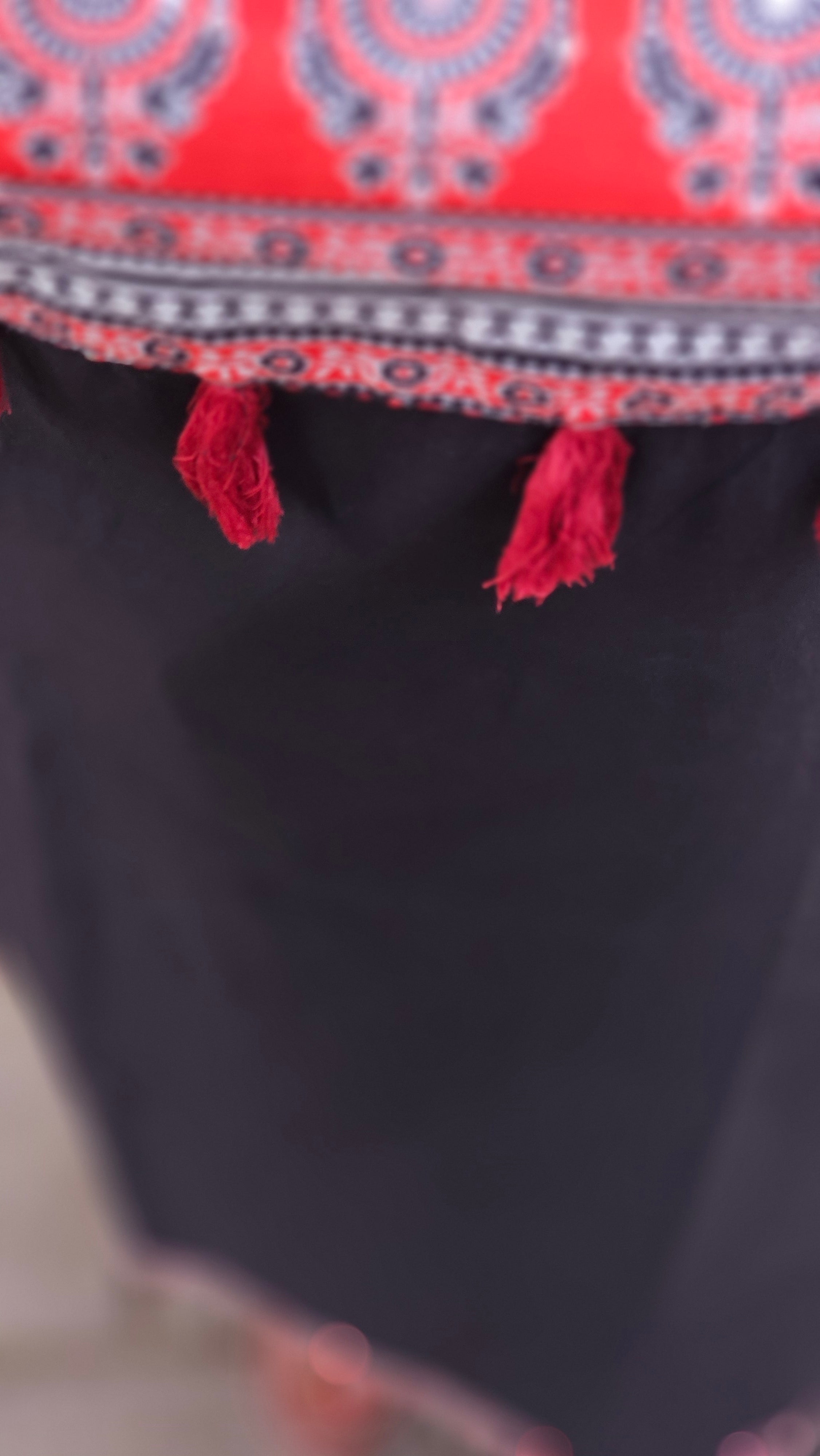 Black kurta set with red dupatta - KM137