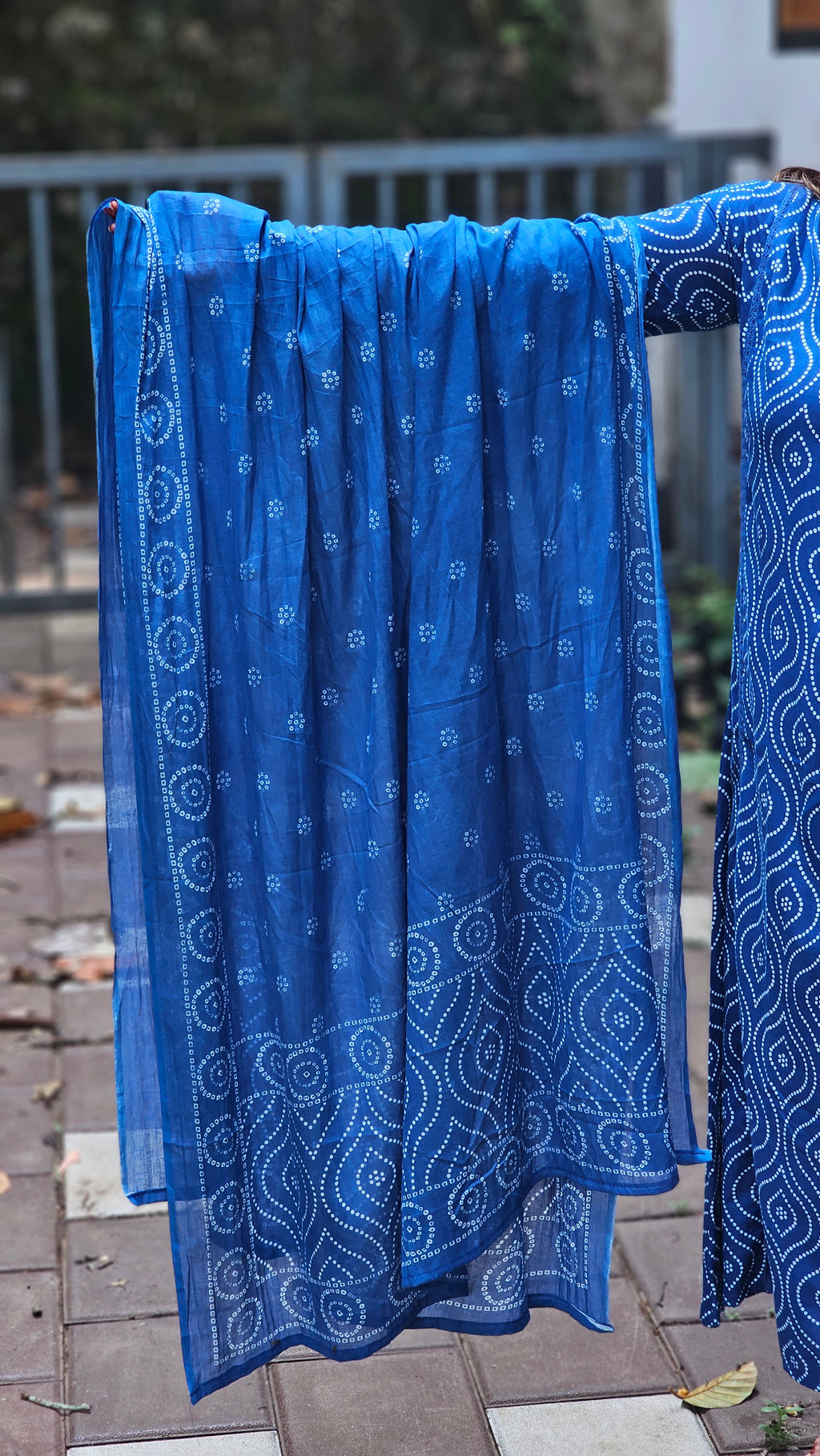Blue Ethnic printed cotton A-line kurta set with dupatta - KM132