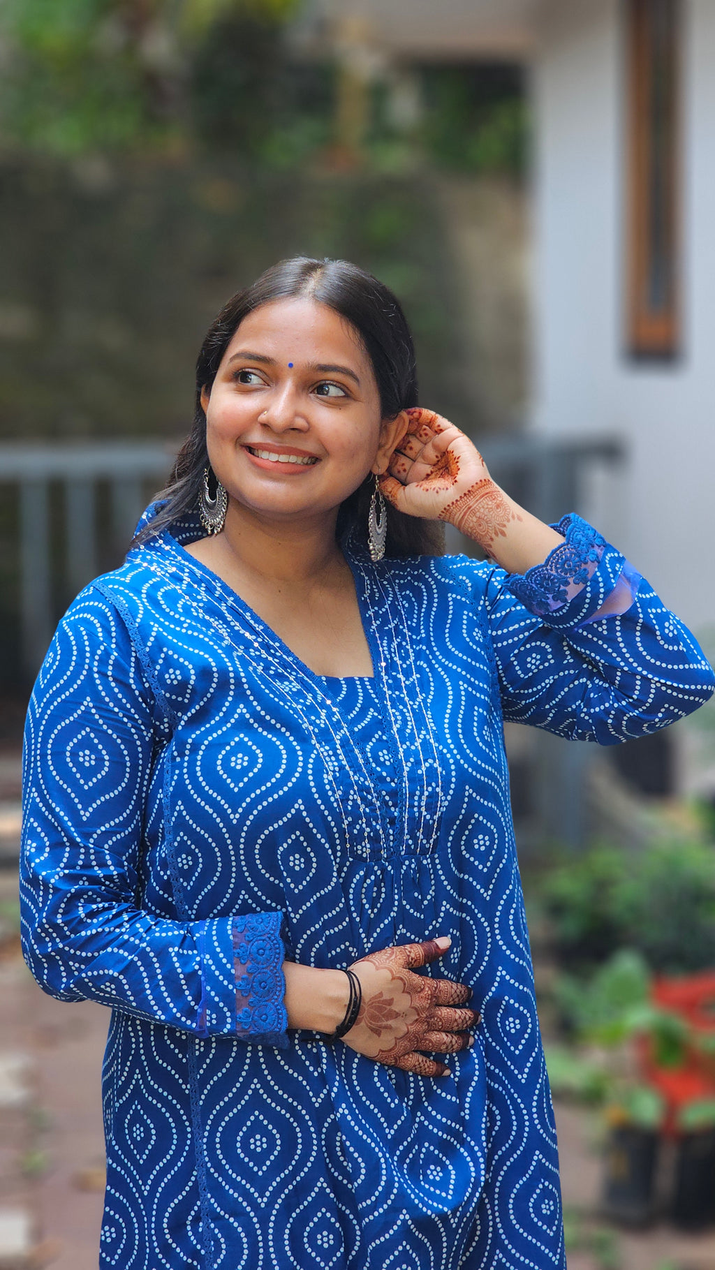 Blue Ethnic printed cotton A-line kurta set with dupatta - KM132