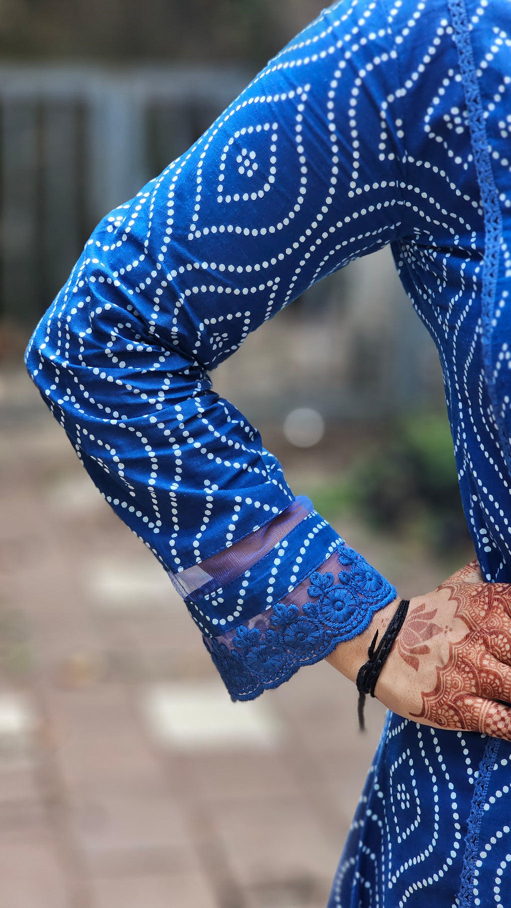 Blue Ethnic printed cotton A-line kurta set with dupatta - KM132