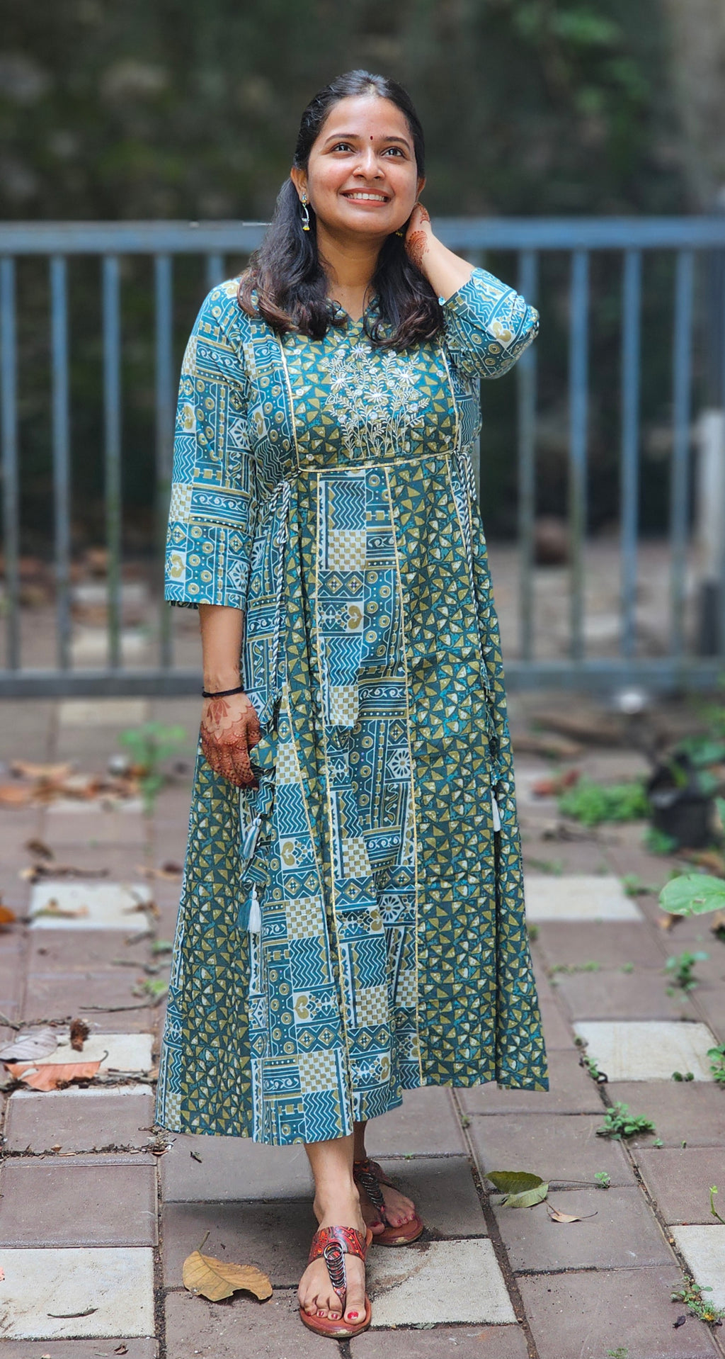 Green Printed cotton dress - KM135