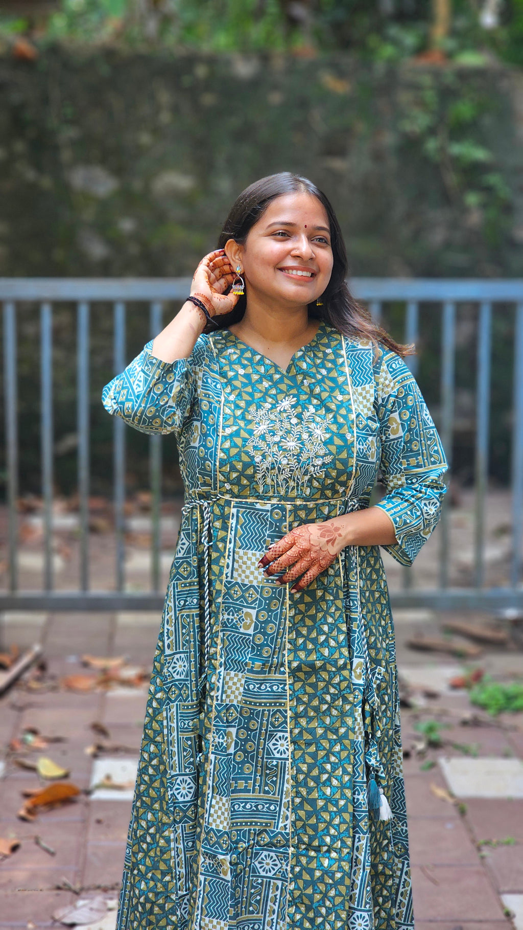 Green Printed cotton dress - KM135