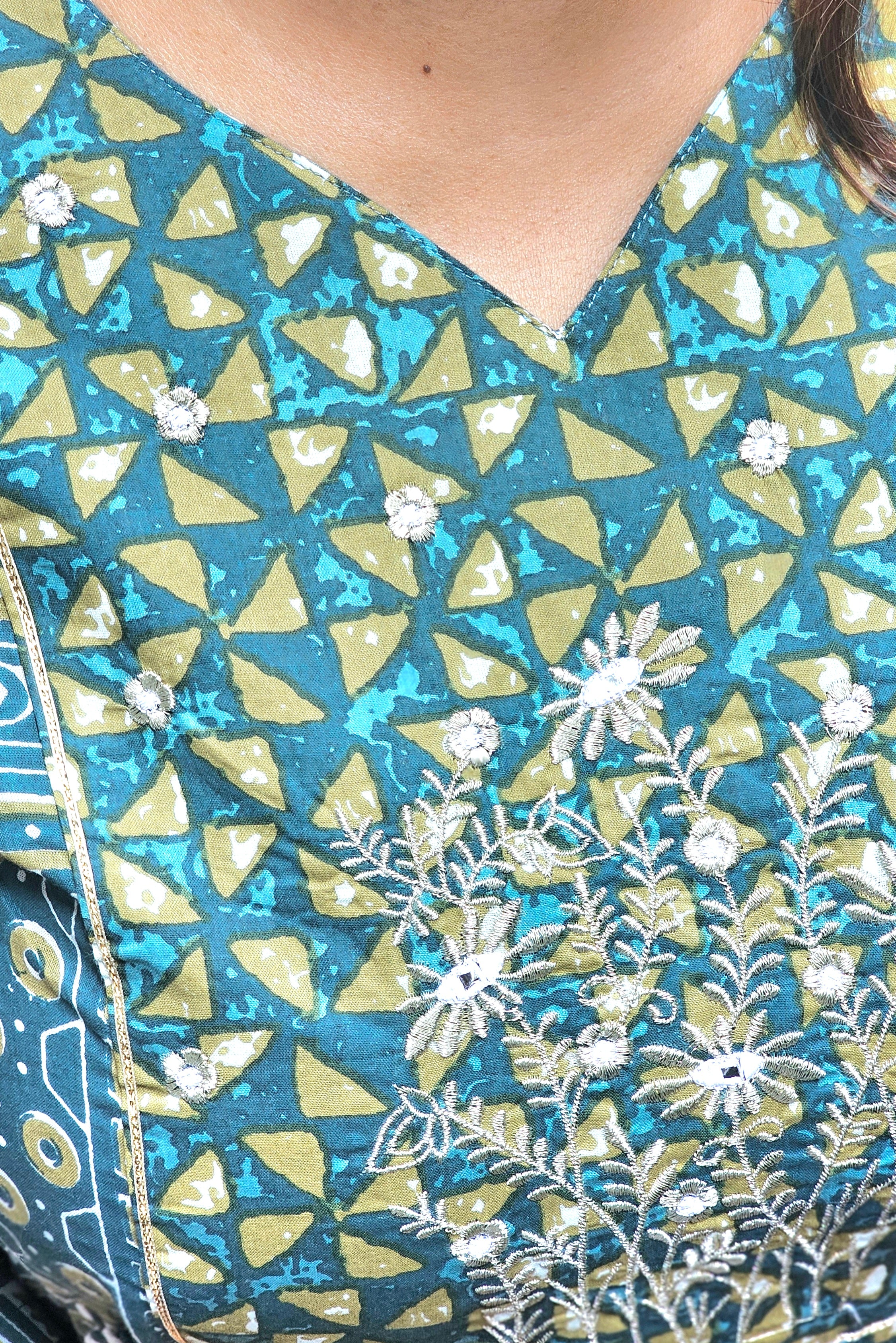 Green Printed cotton dress - KM135