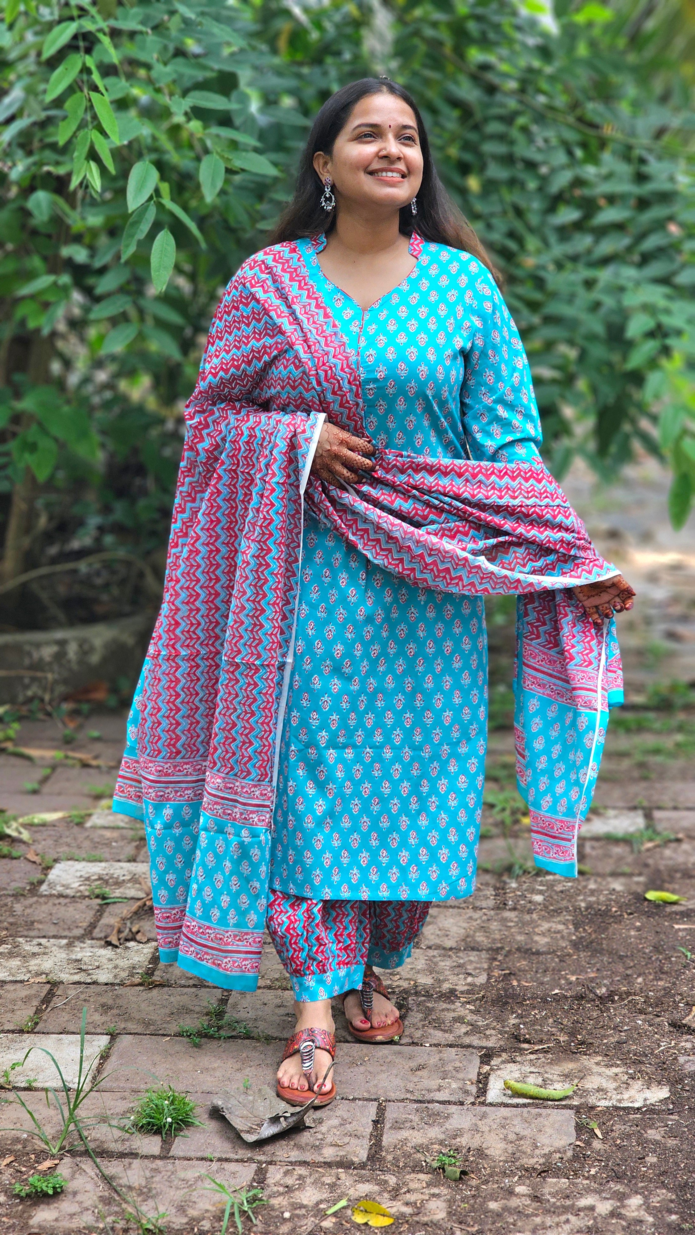 Turquoise kurta set with dupatta - KM134