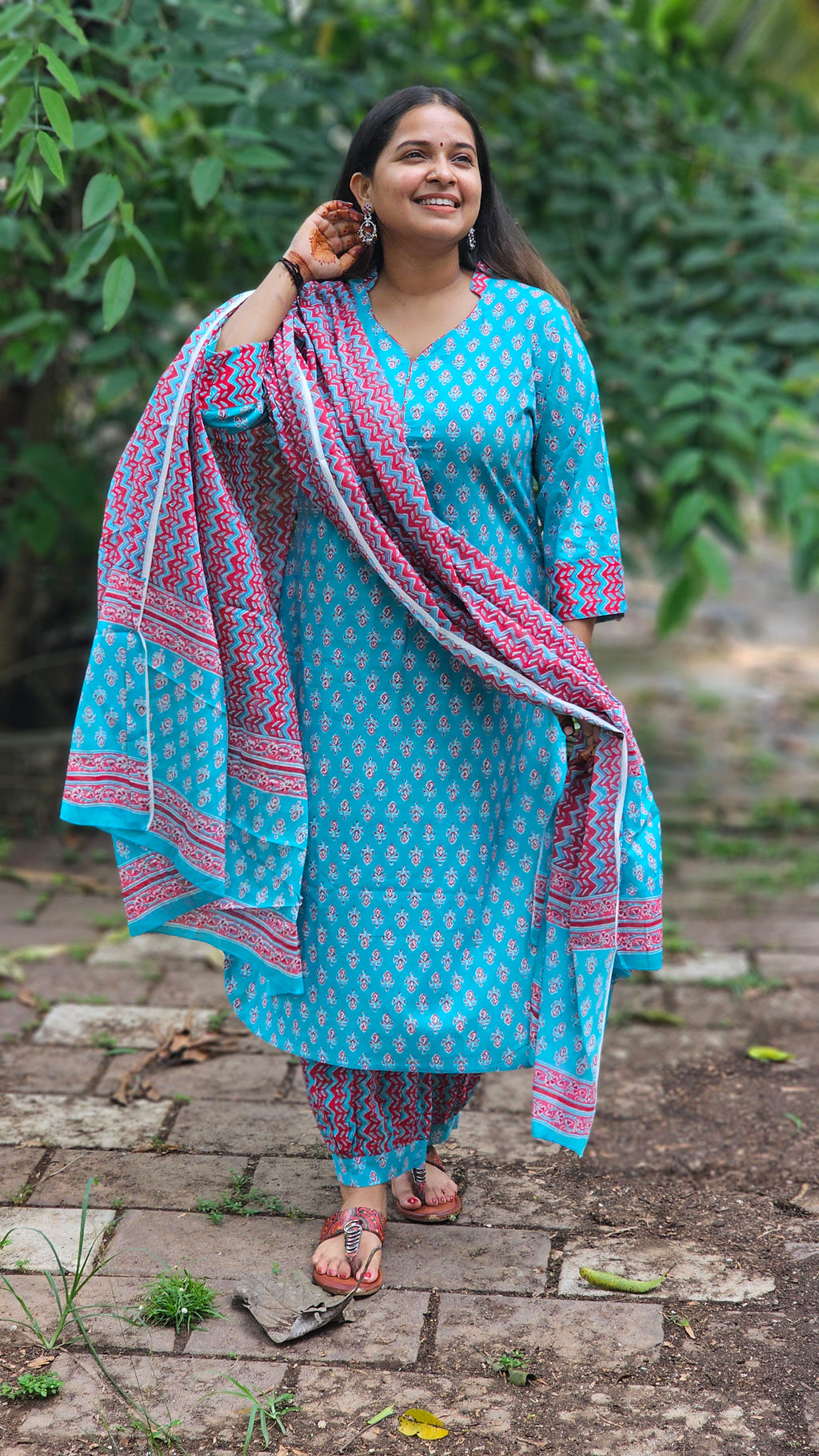 Turquoise kurta set with dupatta - KM134