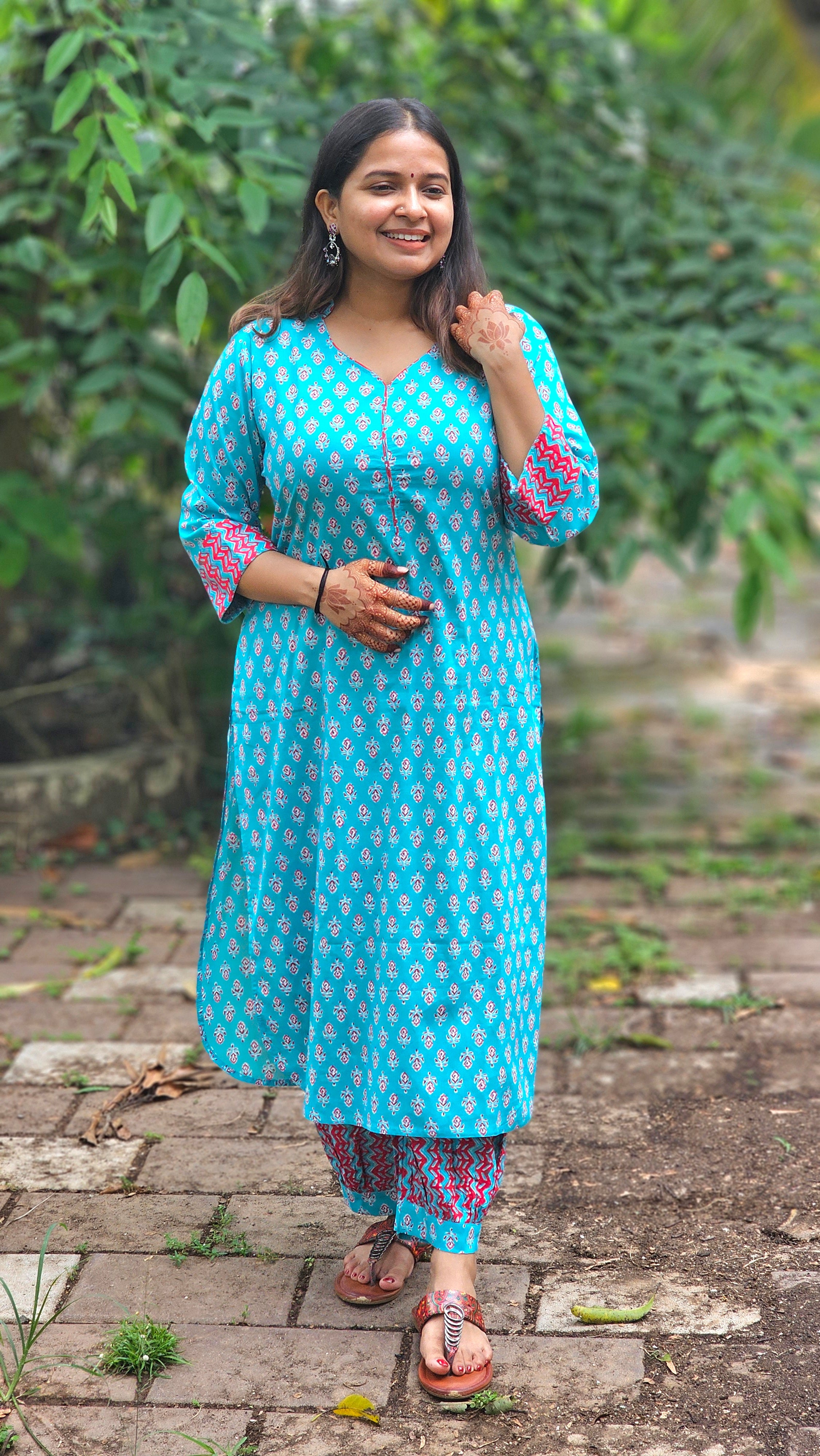 Turquoise kurta set with dupatta - KM134