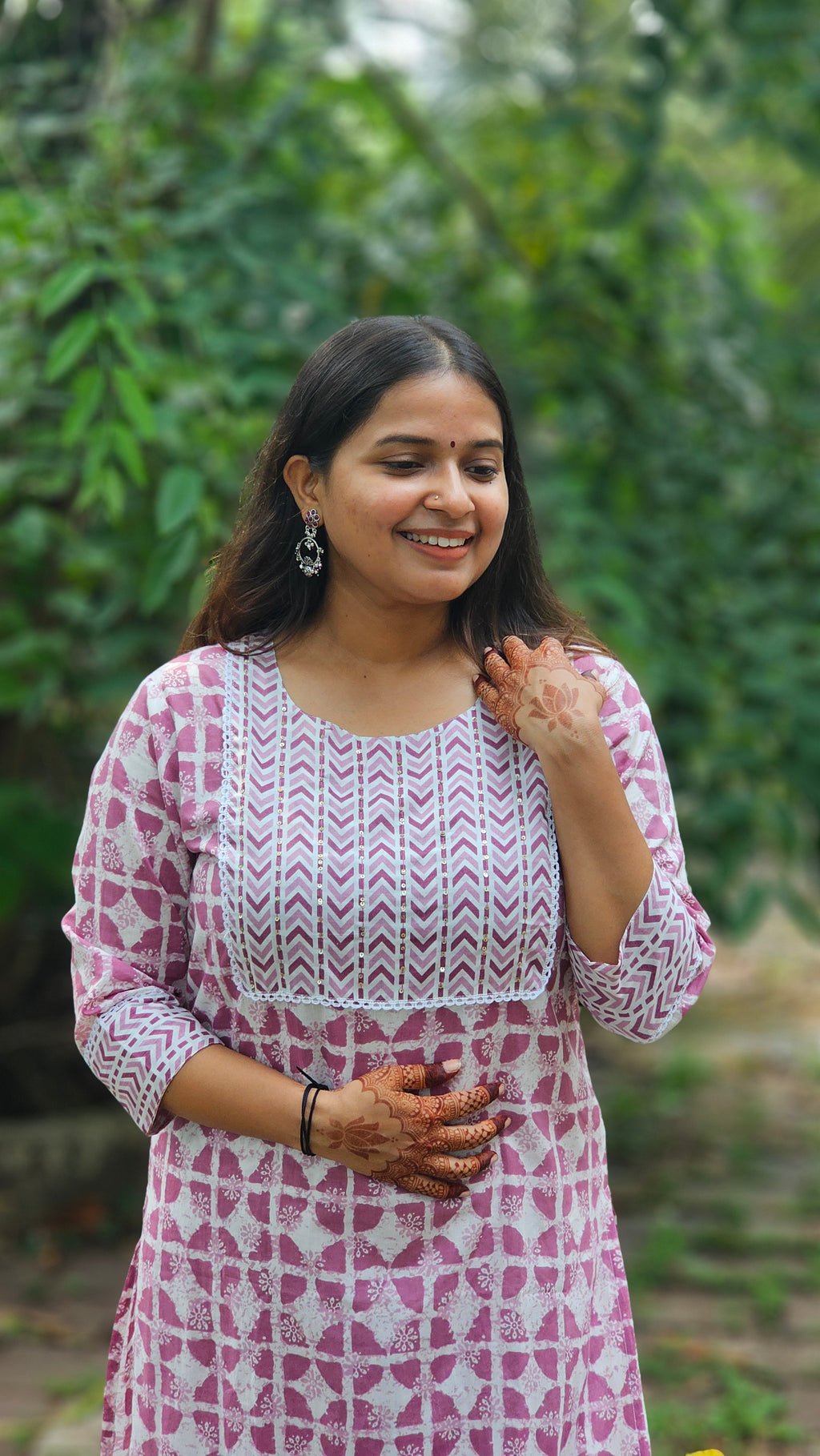 White & mauve kurta set with dupatta - KM136
