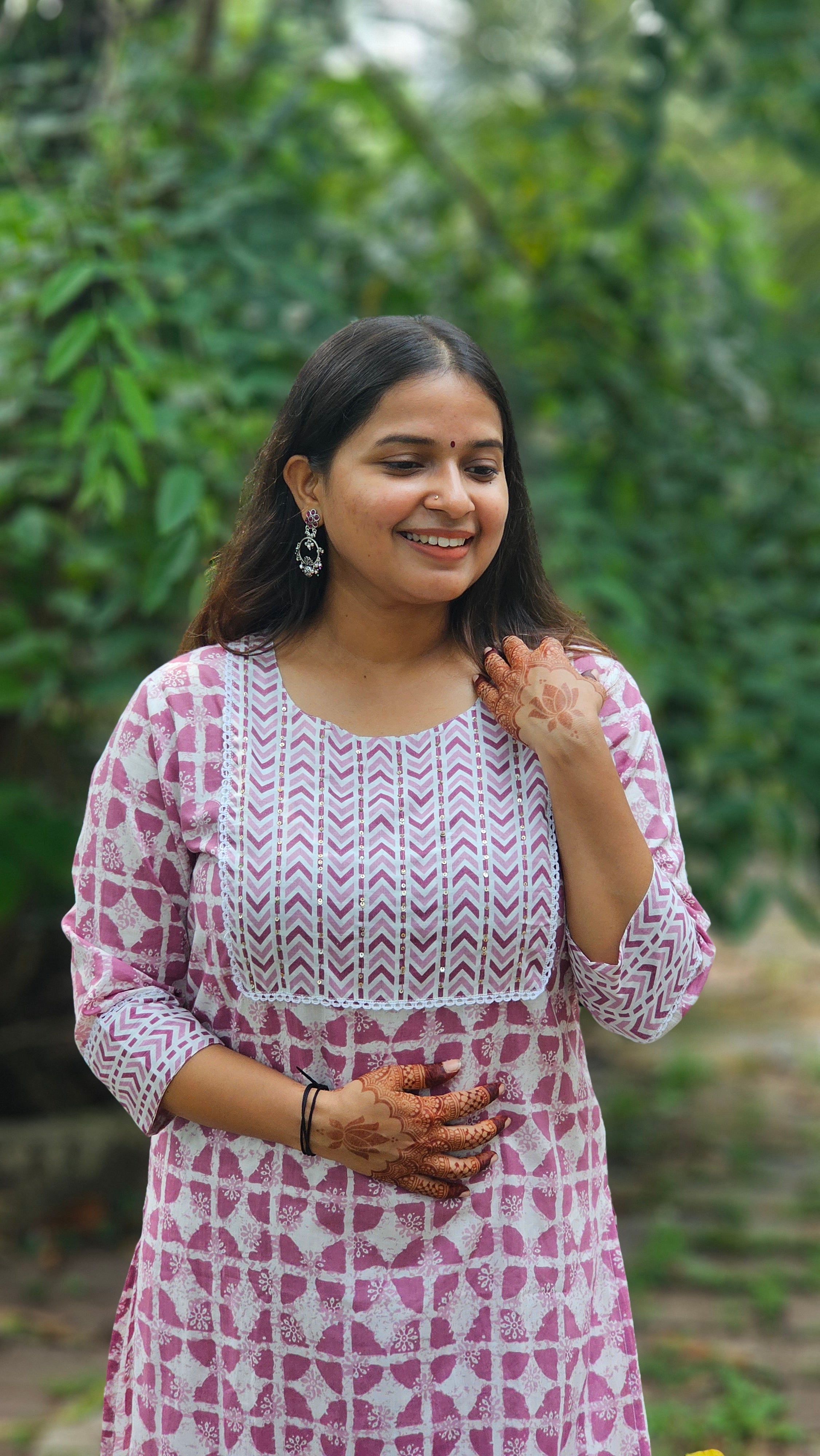 White & mauve kurta set with dupatta - KM136