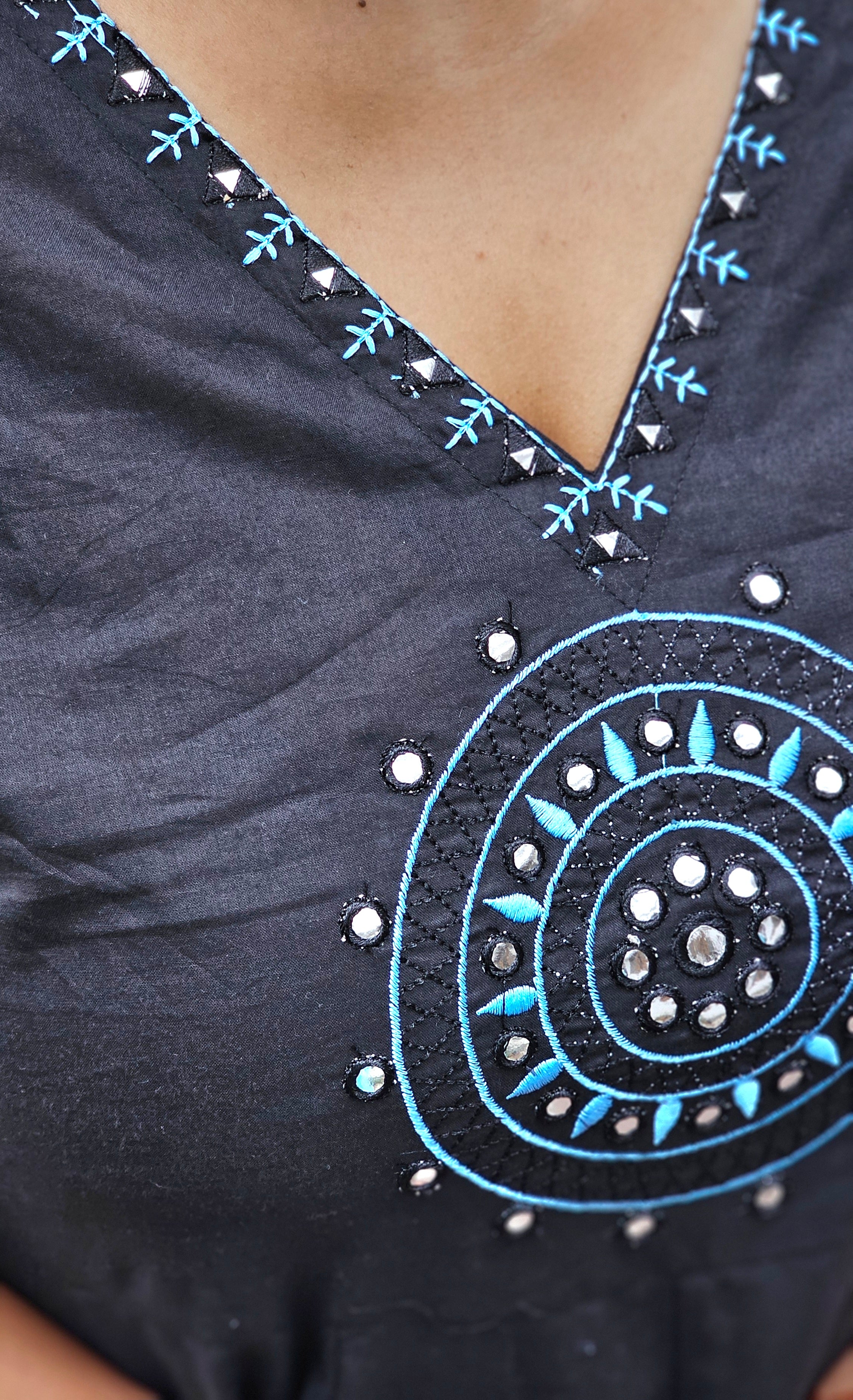 Black cotton flared kurta set with dupatta - KM133