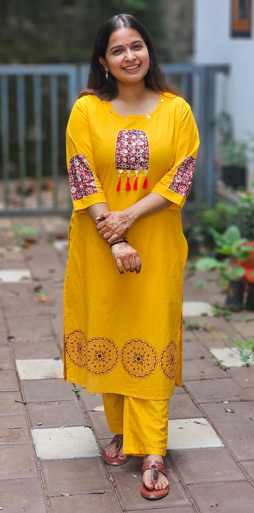 Yellow kurta set with red dupatta  - KM140