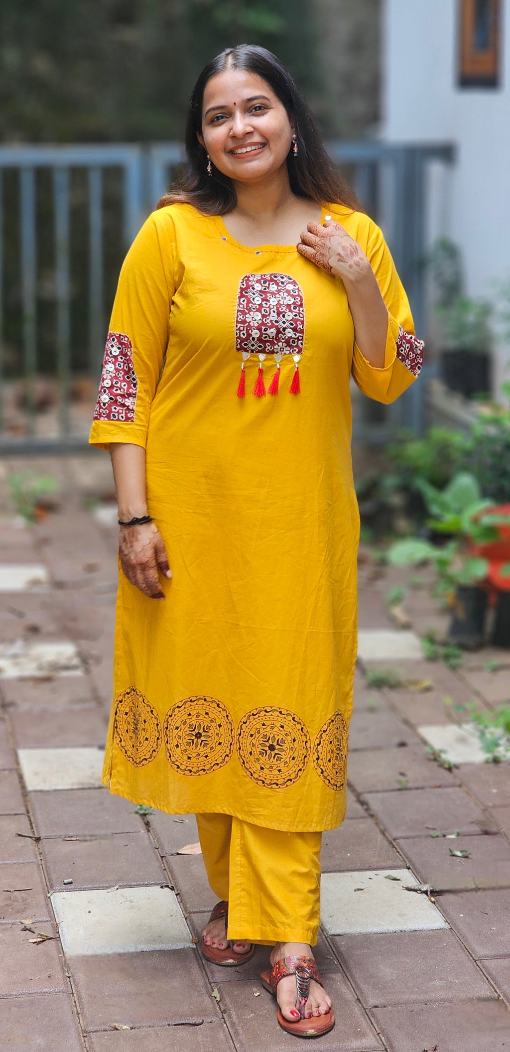 Yellow kurta set with red dupatta  - KM140