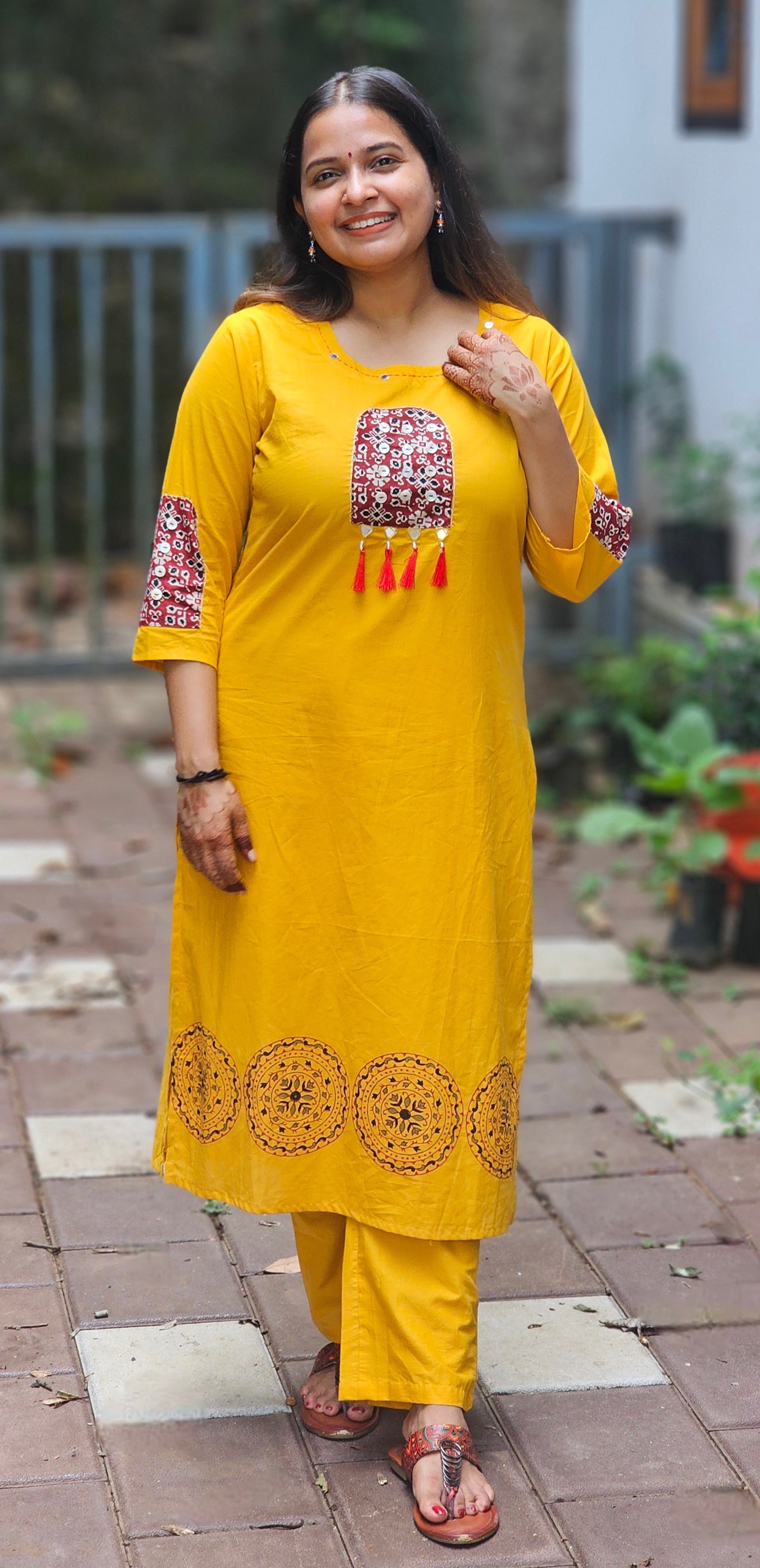 Yellow kurta set with red dupatta  - KM140