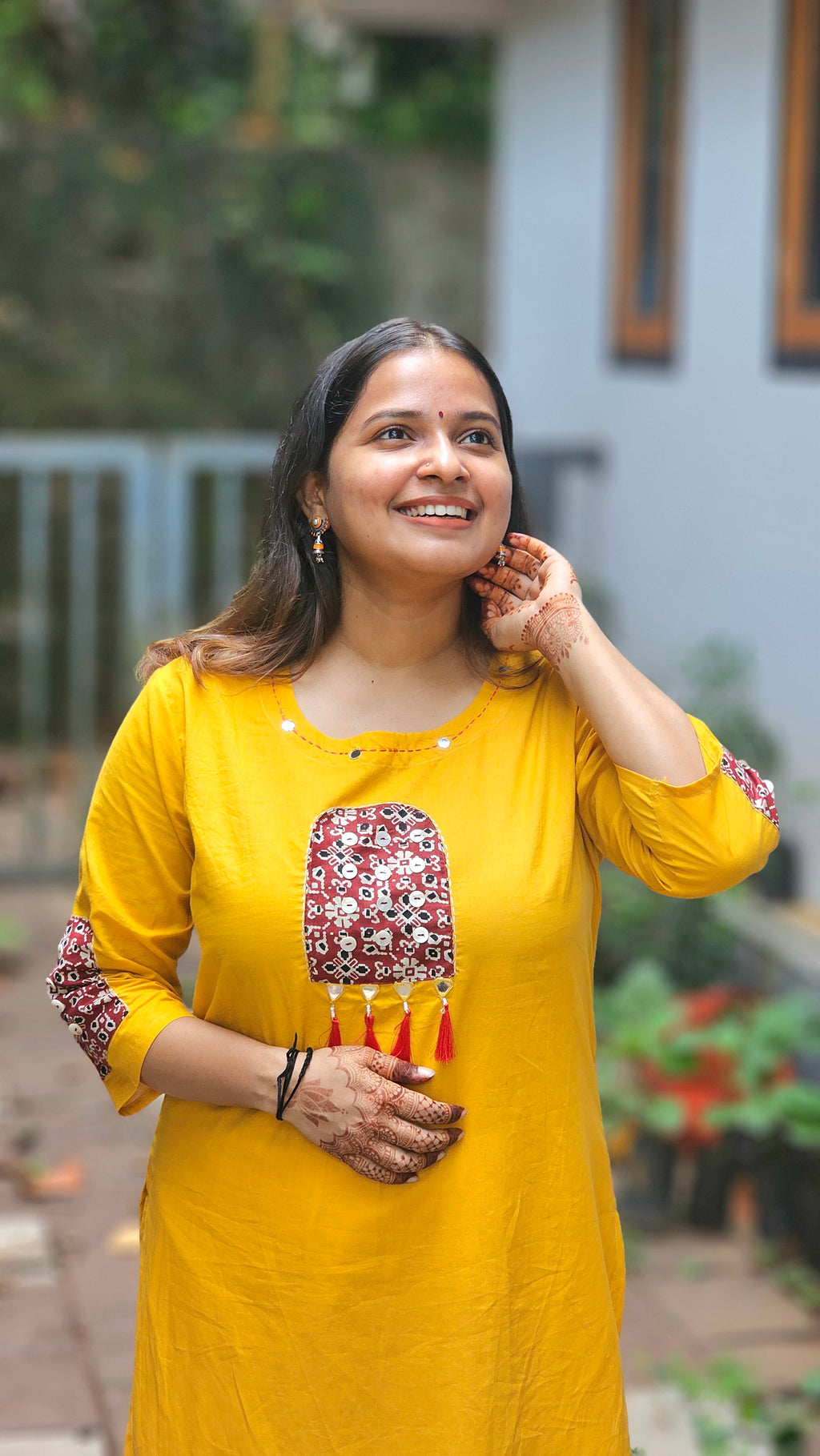 Yellow kurta set with red dupatta  - KM140