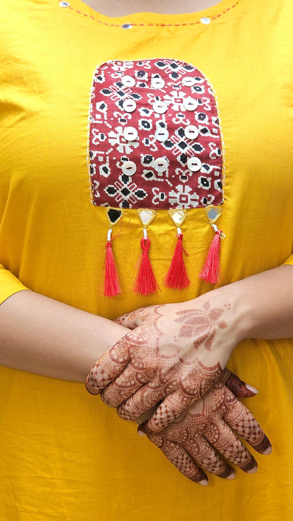 Yellow kurta set with red dupatta  - KM140