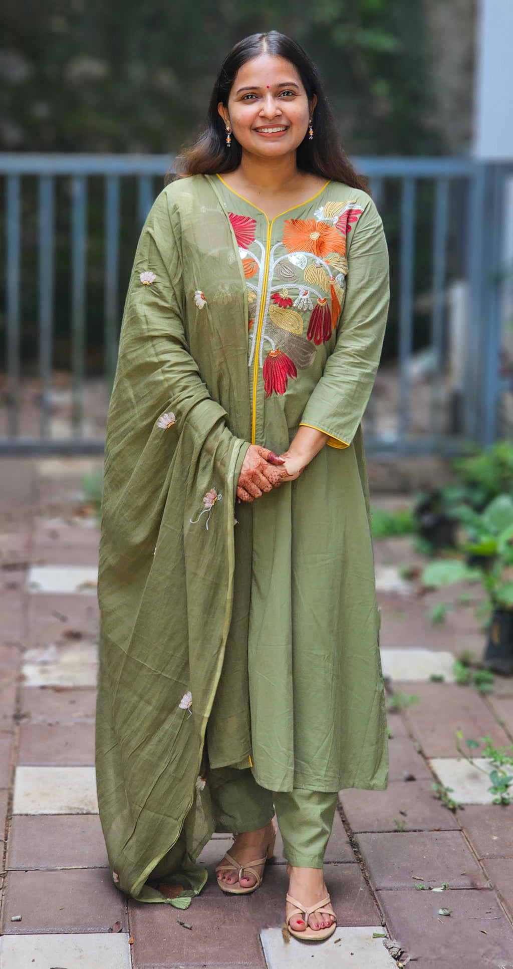 Light green A line kurta set with dupatta  - KM139
