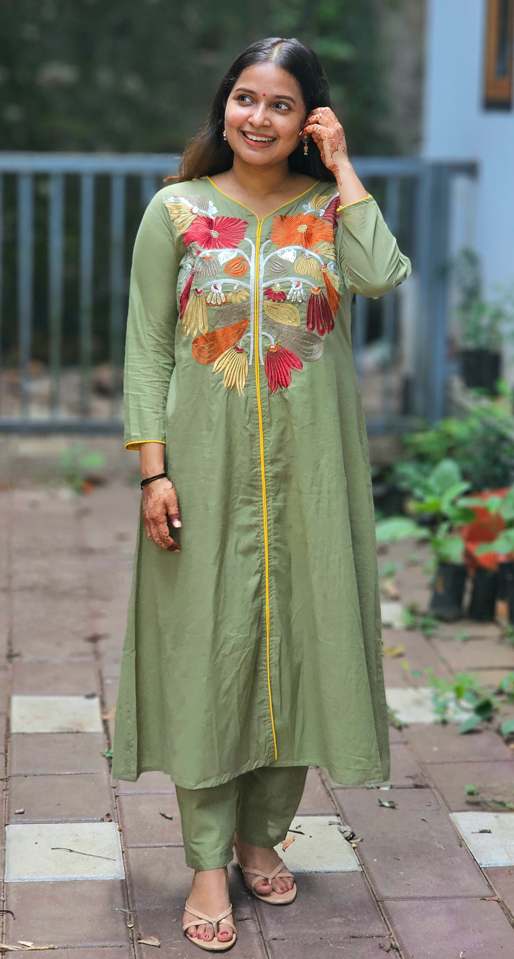Light green A line kurta set with dupatta  - KM139