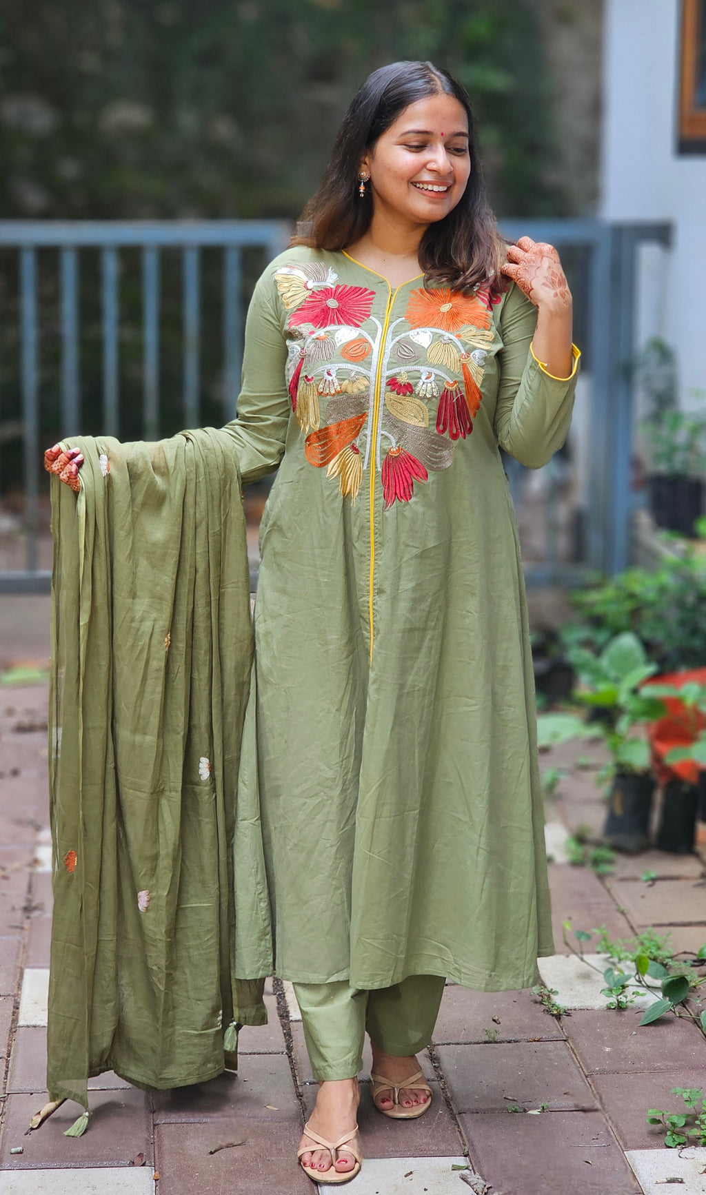 Light green A line kurta set with dupatta  - KM139