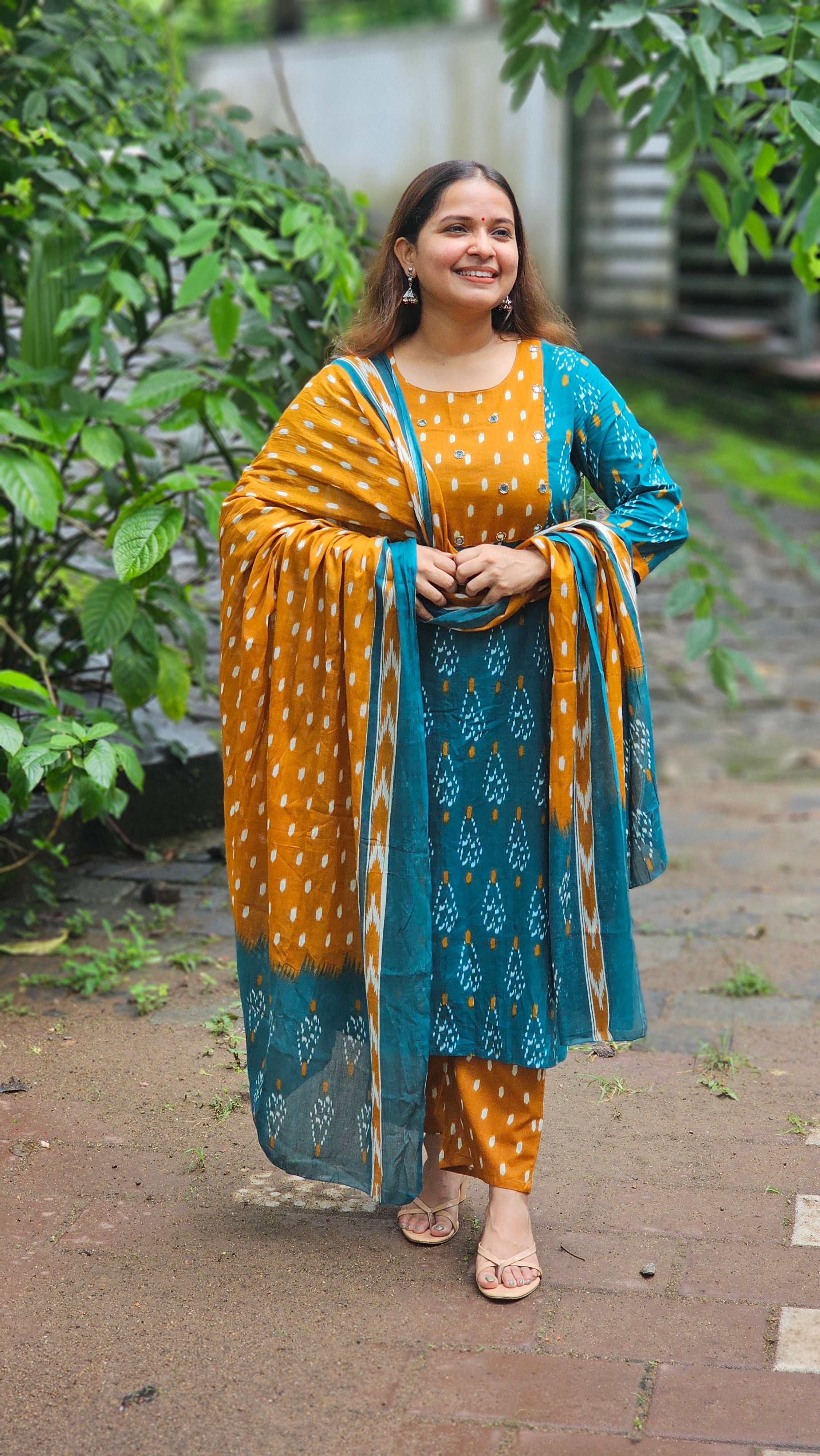 Mustard and Teal Kurta Set with Dupatta - KM148