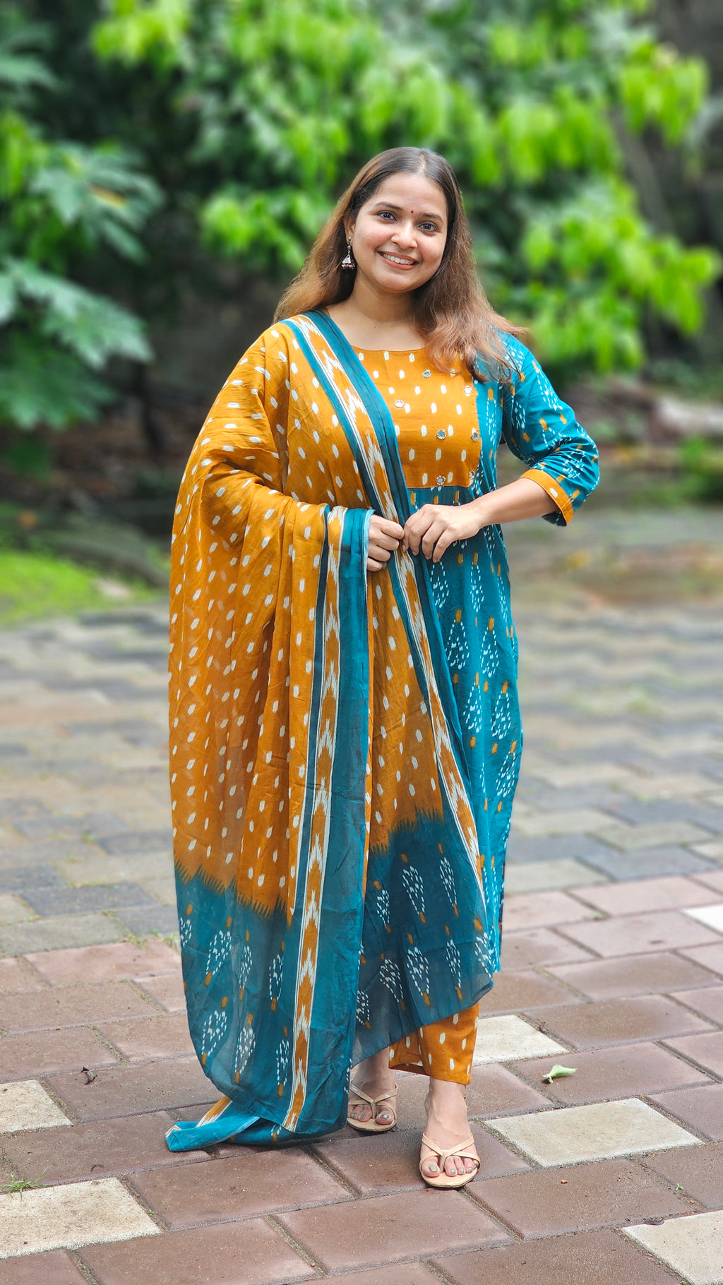 Mustard and Teal Kurta Set with Dupatta - KM148