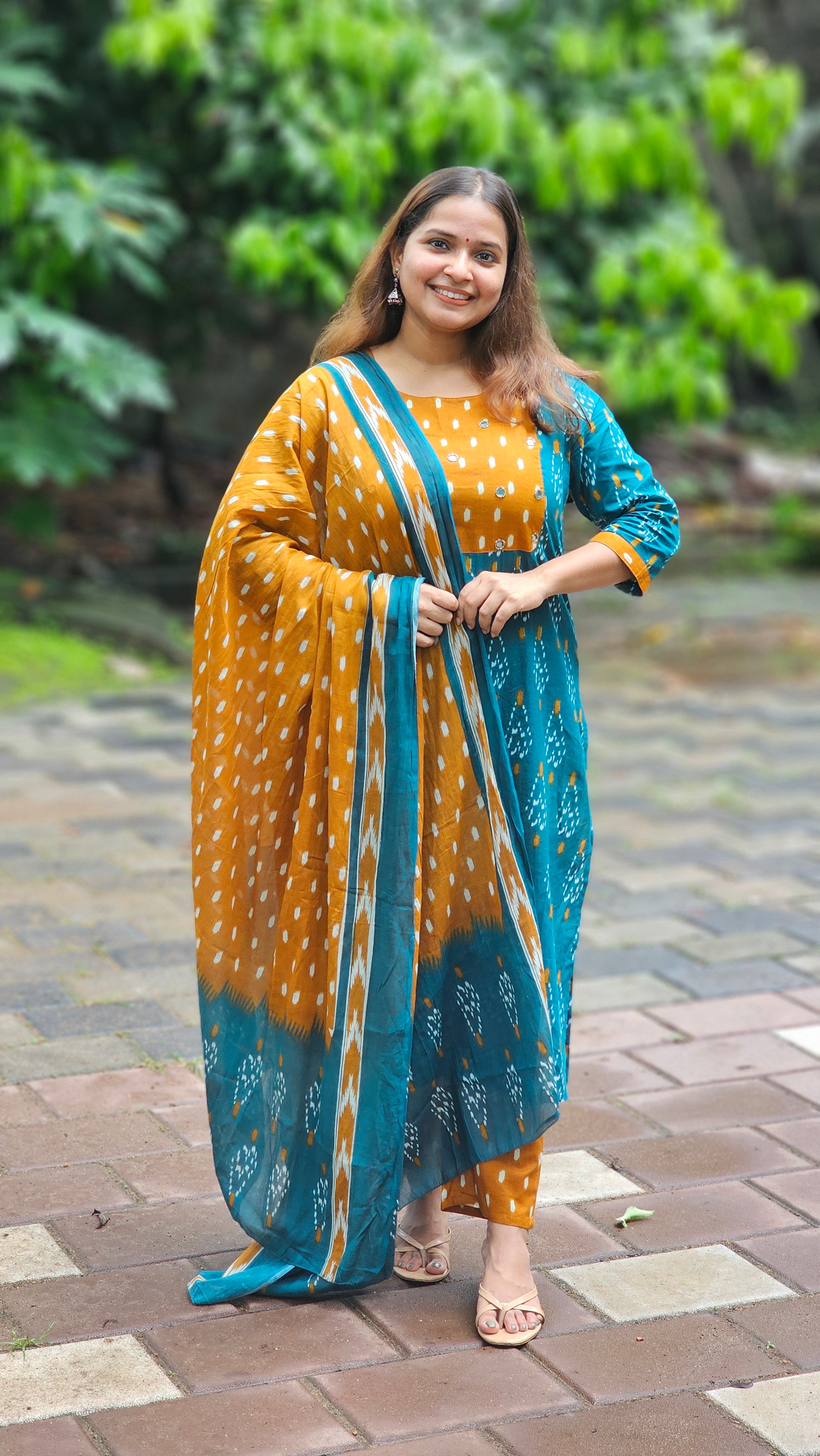 Mustard and Teal Kurta Set with Dupatta - KM148