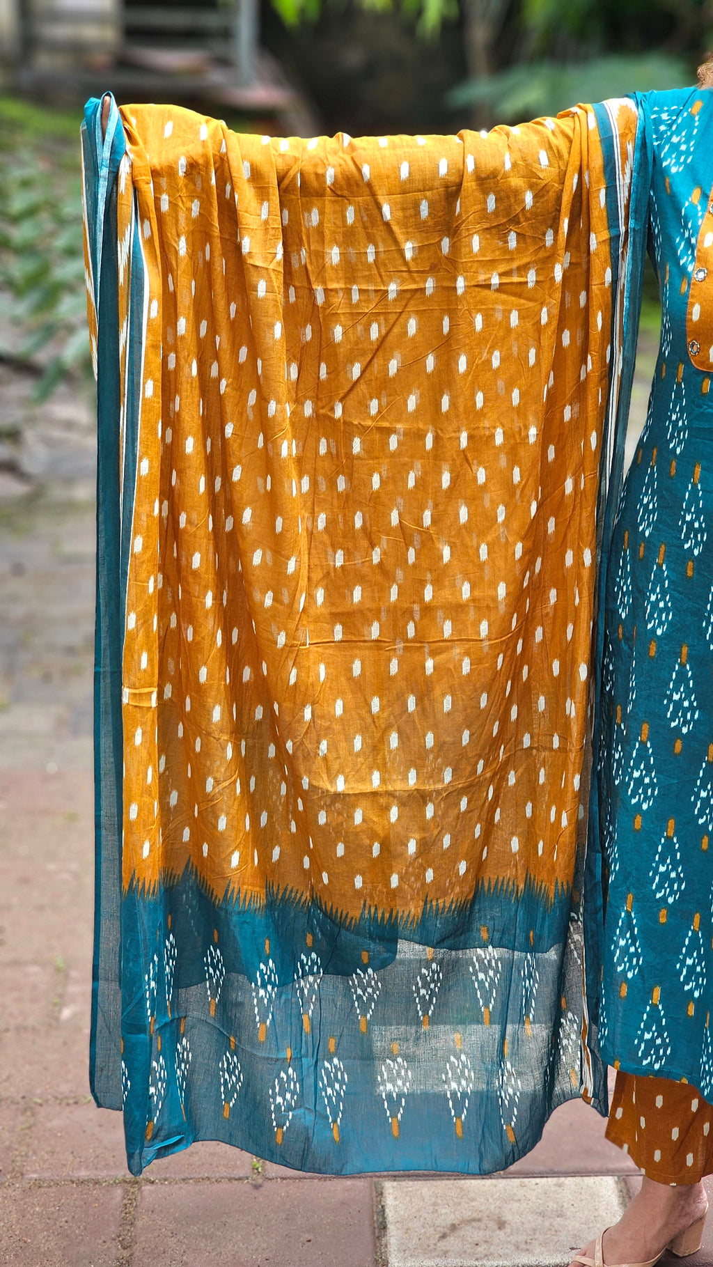 Mustard and Teal Kurta Set with Dupatta - KM148