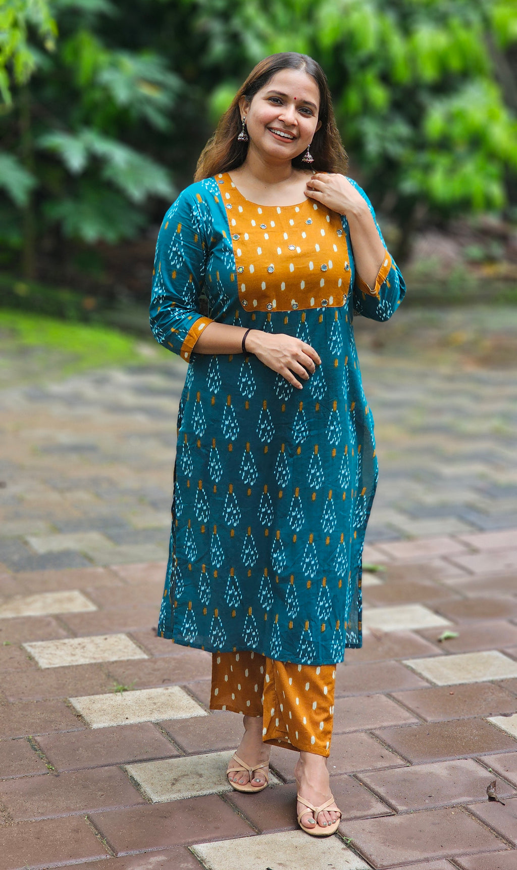 Mustard and Teal Kurta Set with Dupatta - KM148