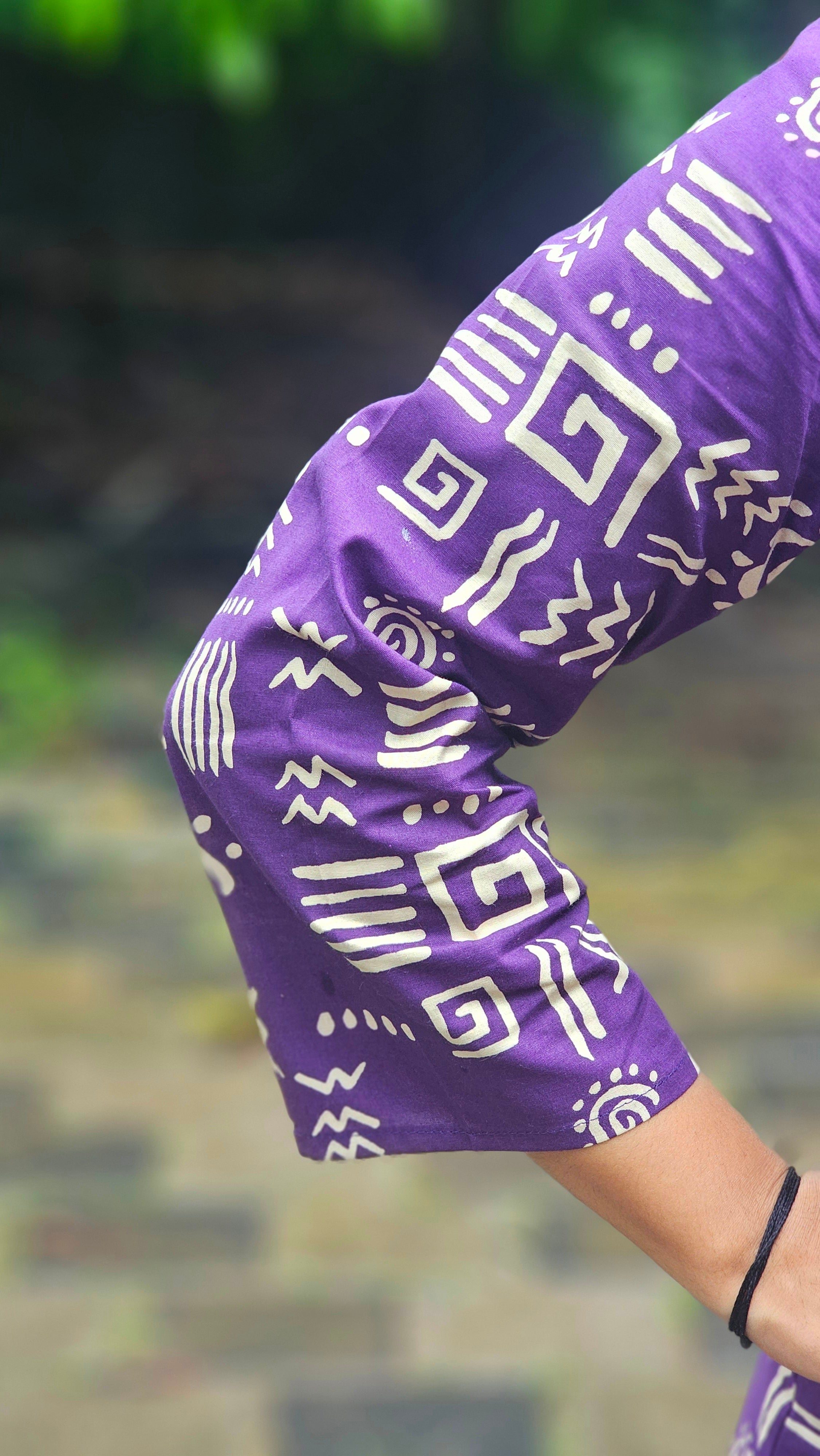 Purple Geometric Print Collared Kurta Set - KM212