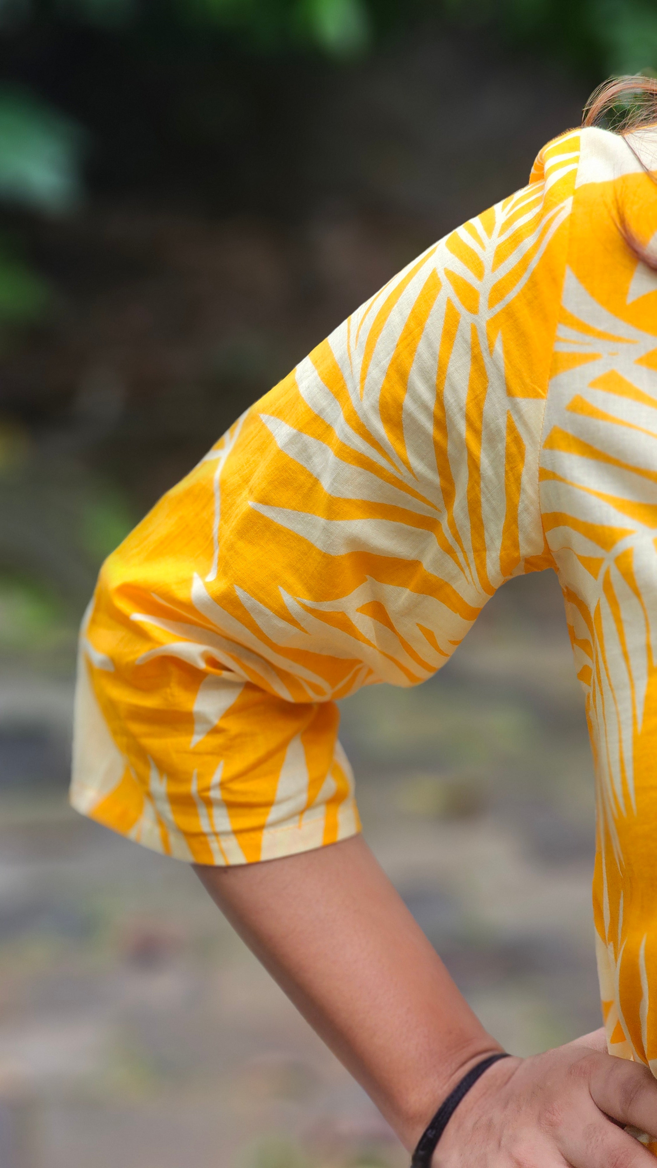 Yellow Leaf Print Collared Co-ord Set - KM143