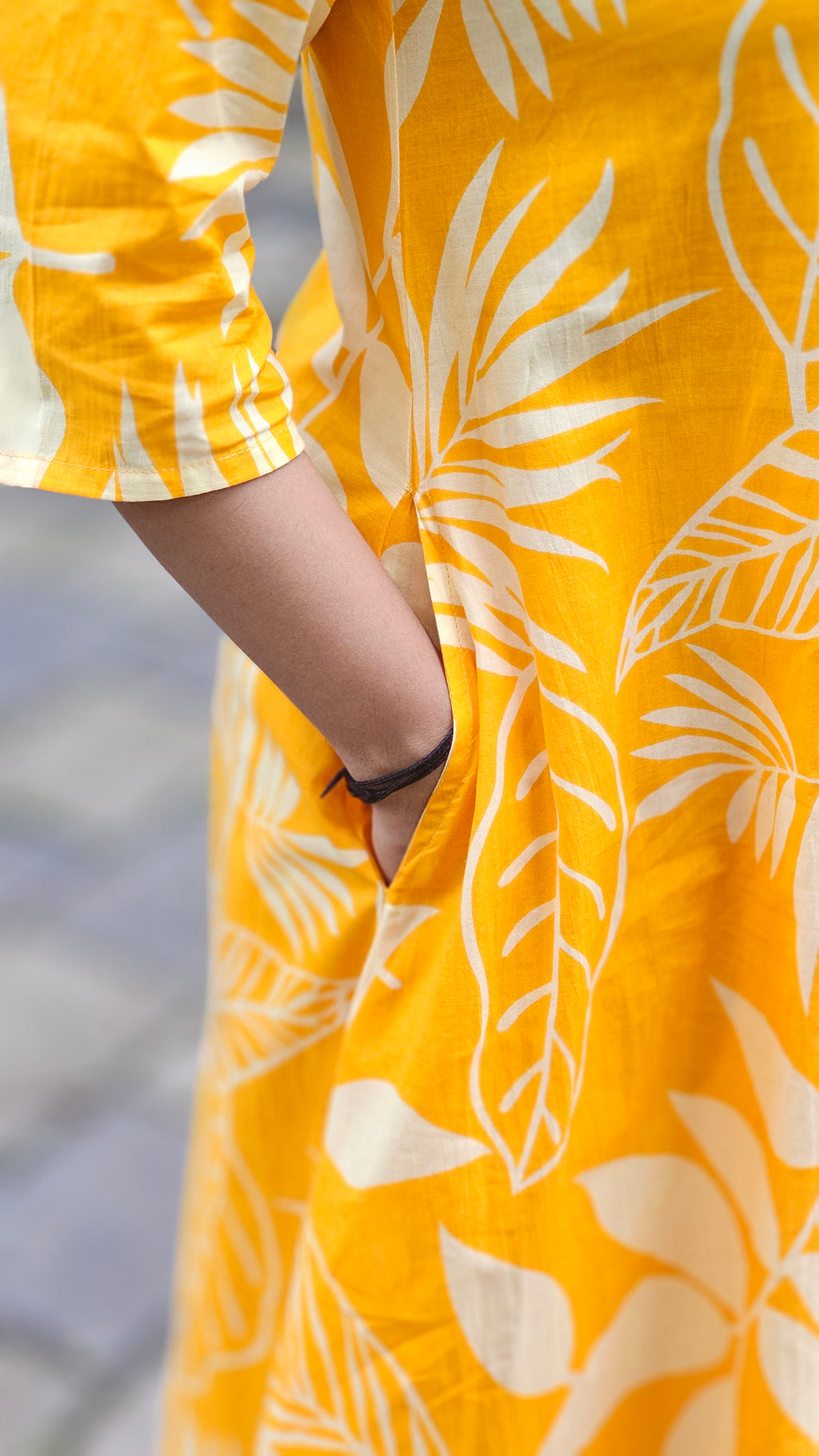 Yellow Leaf Print Collared Co-ord Set - KM143