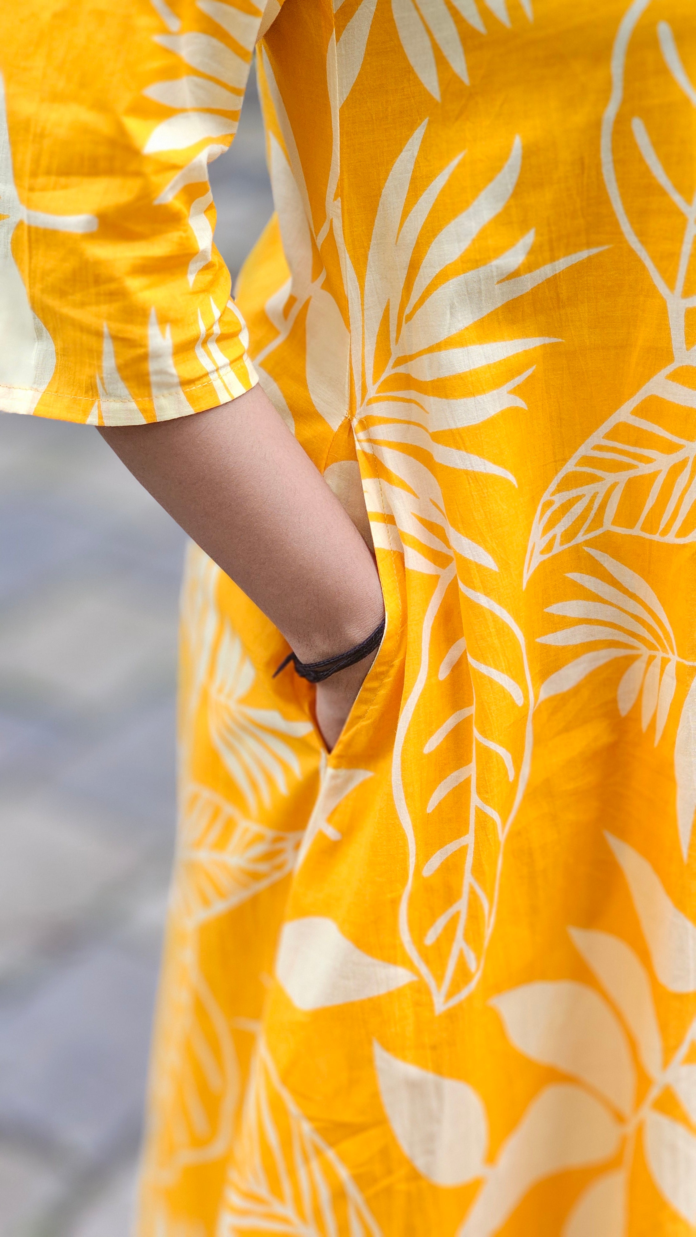 Yellow Leaf Print Collared Co-ord Set - KM143