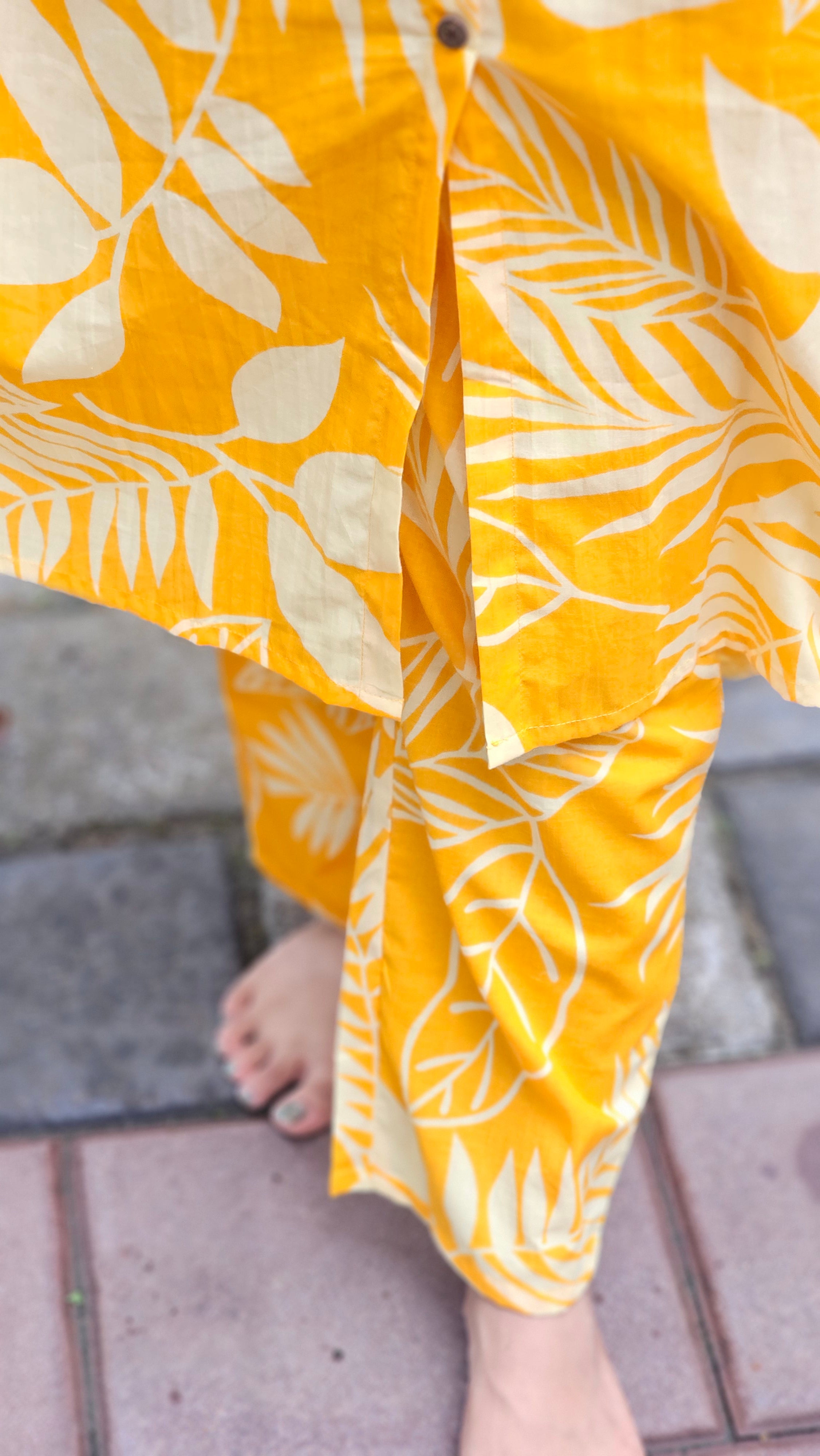 Yellow Leaf Print Collared Co-ord Set - KM143