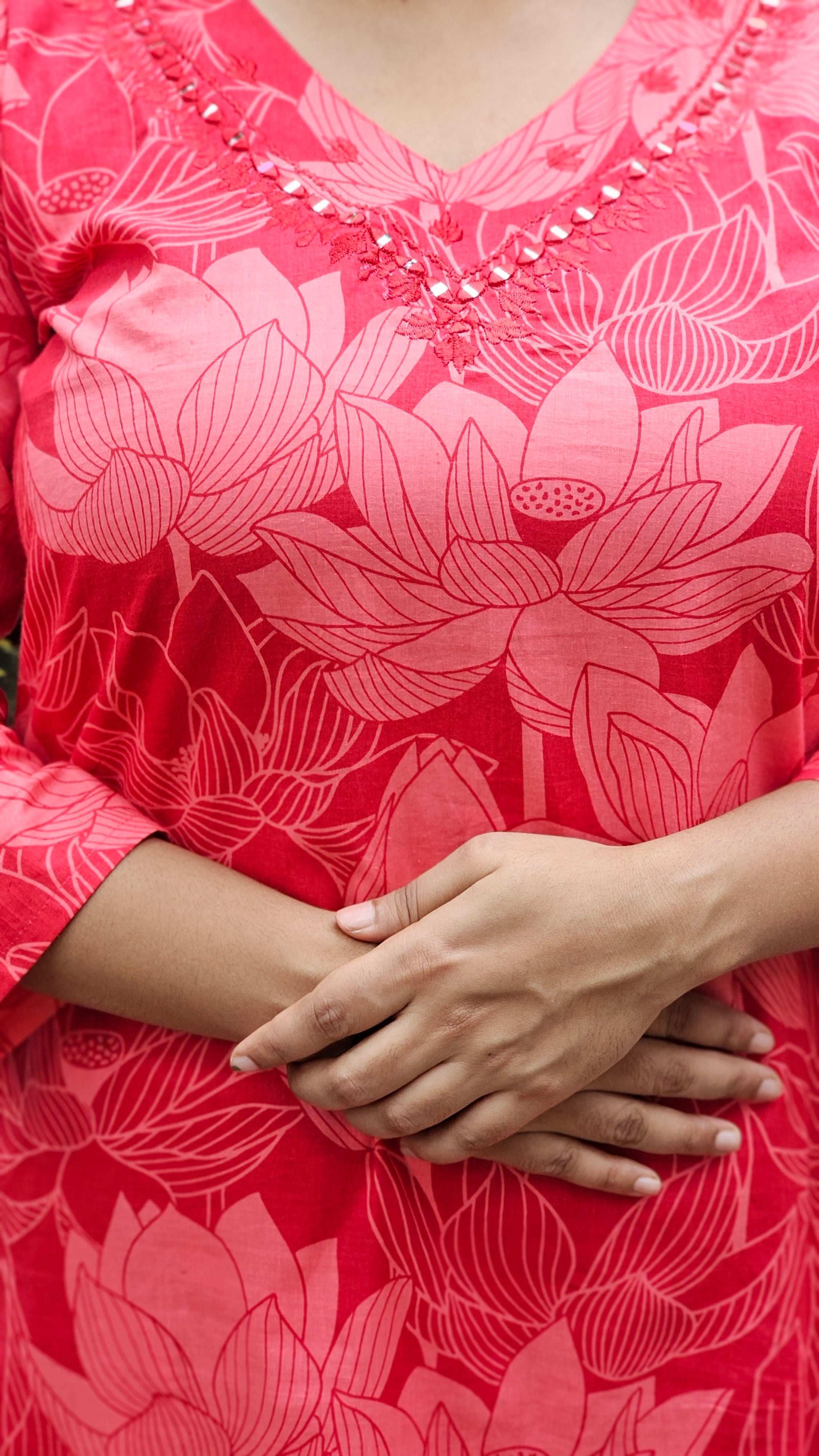 Mandy Pink Lotus Print Kurta Set - KM210